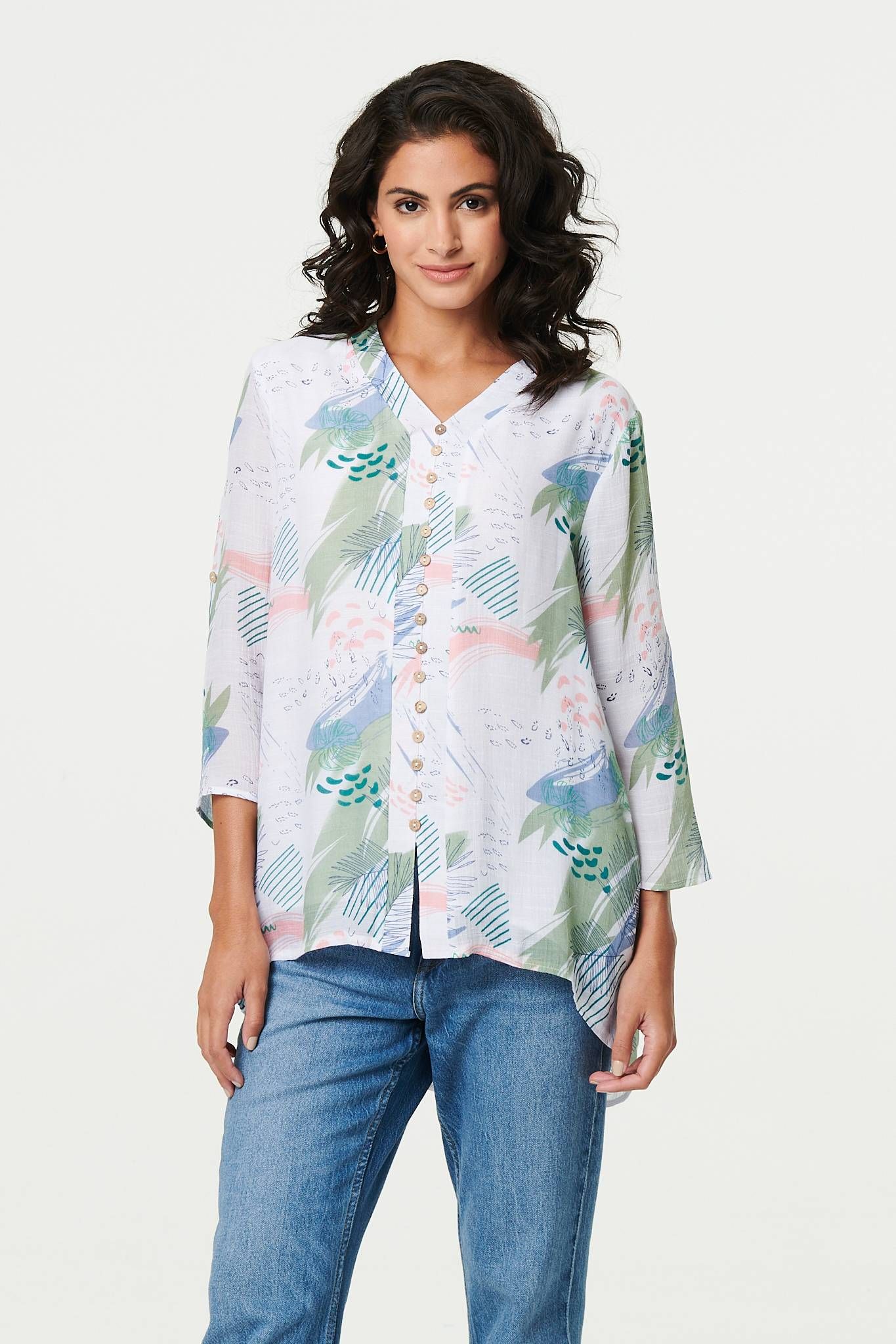 Abstract 3/4 Sleeve Relaxed Blouse