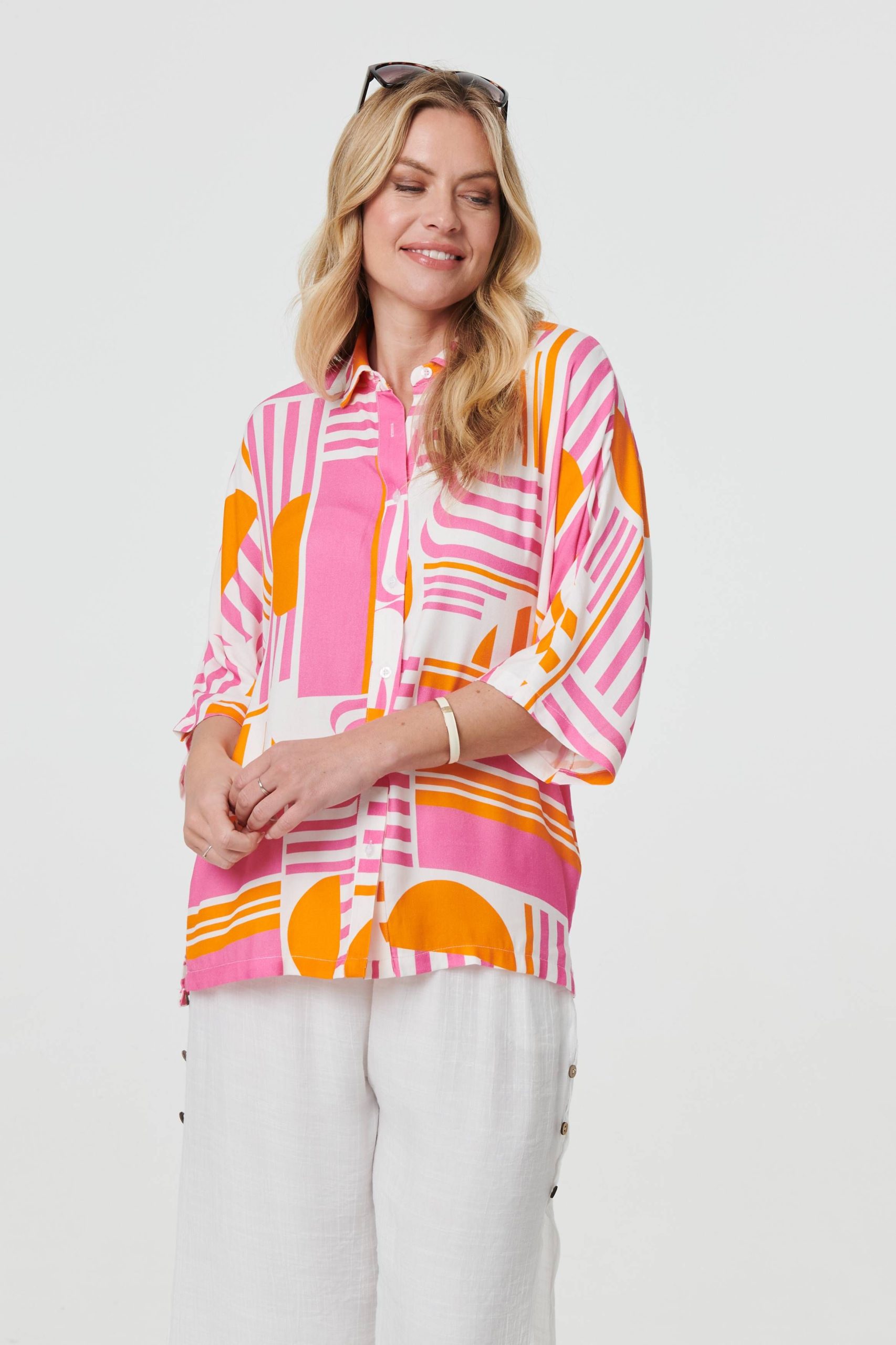 Abstract 3/4 Sleeve Relaxed Shirt