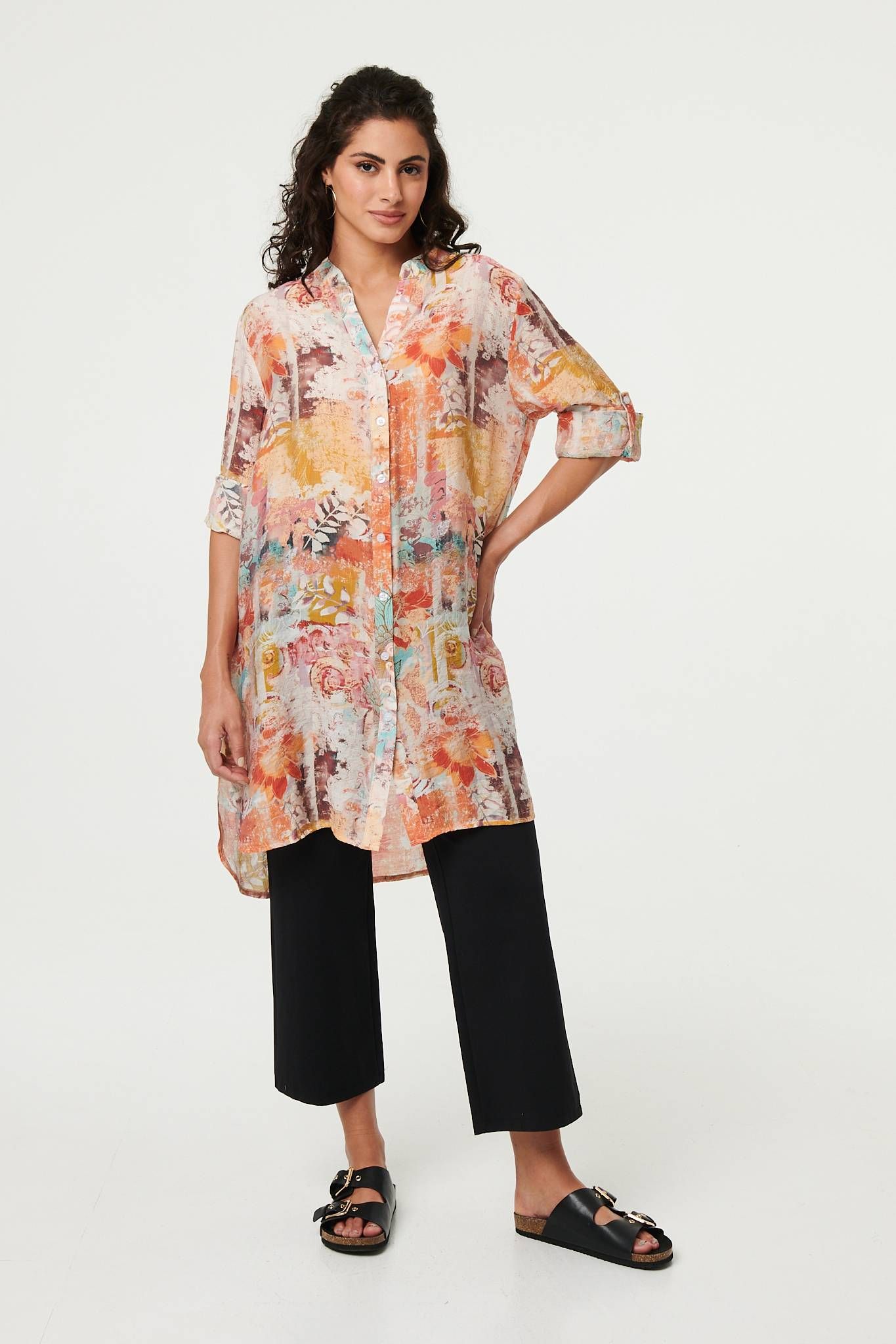 Abstract Long Sleeve Short Shirt Dress