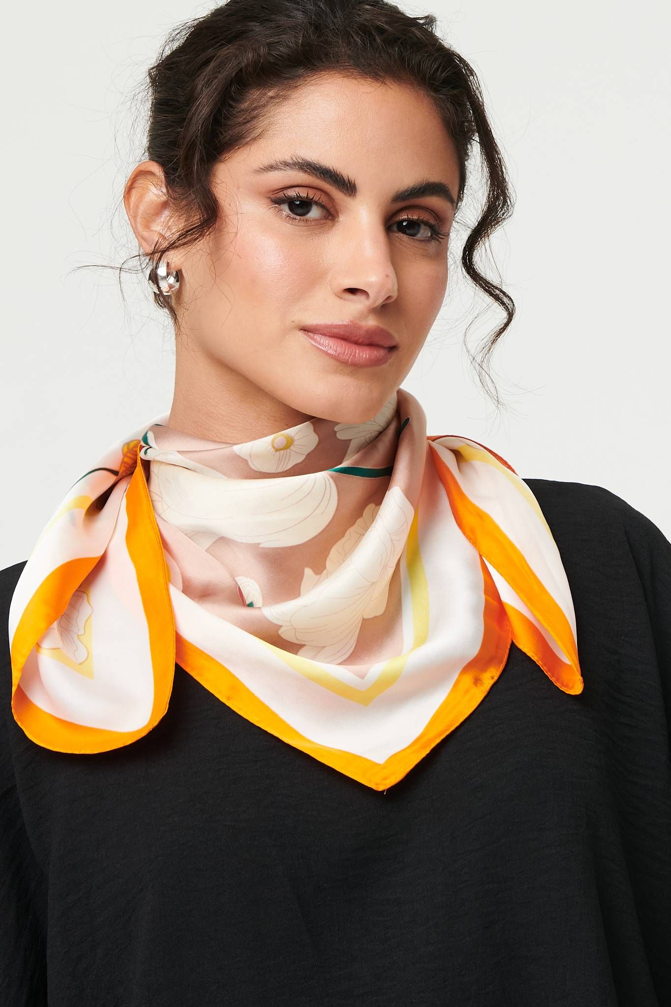 Floral Border Print Slim Square Scarf