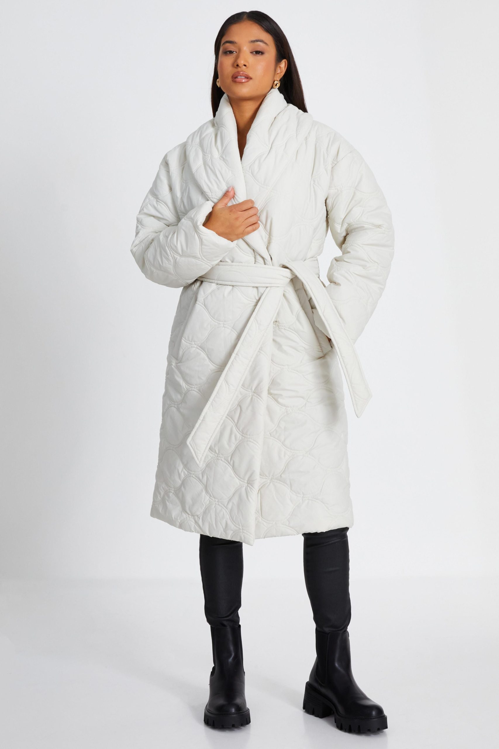 Off White Petite Quilted Long Line Coat