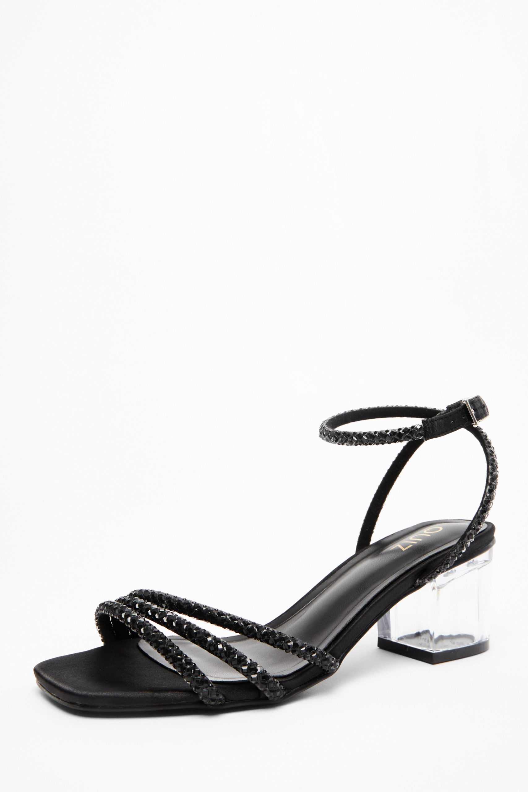 Black Diamante Low Heeled Sandals