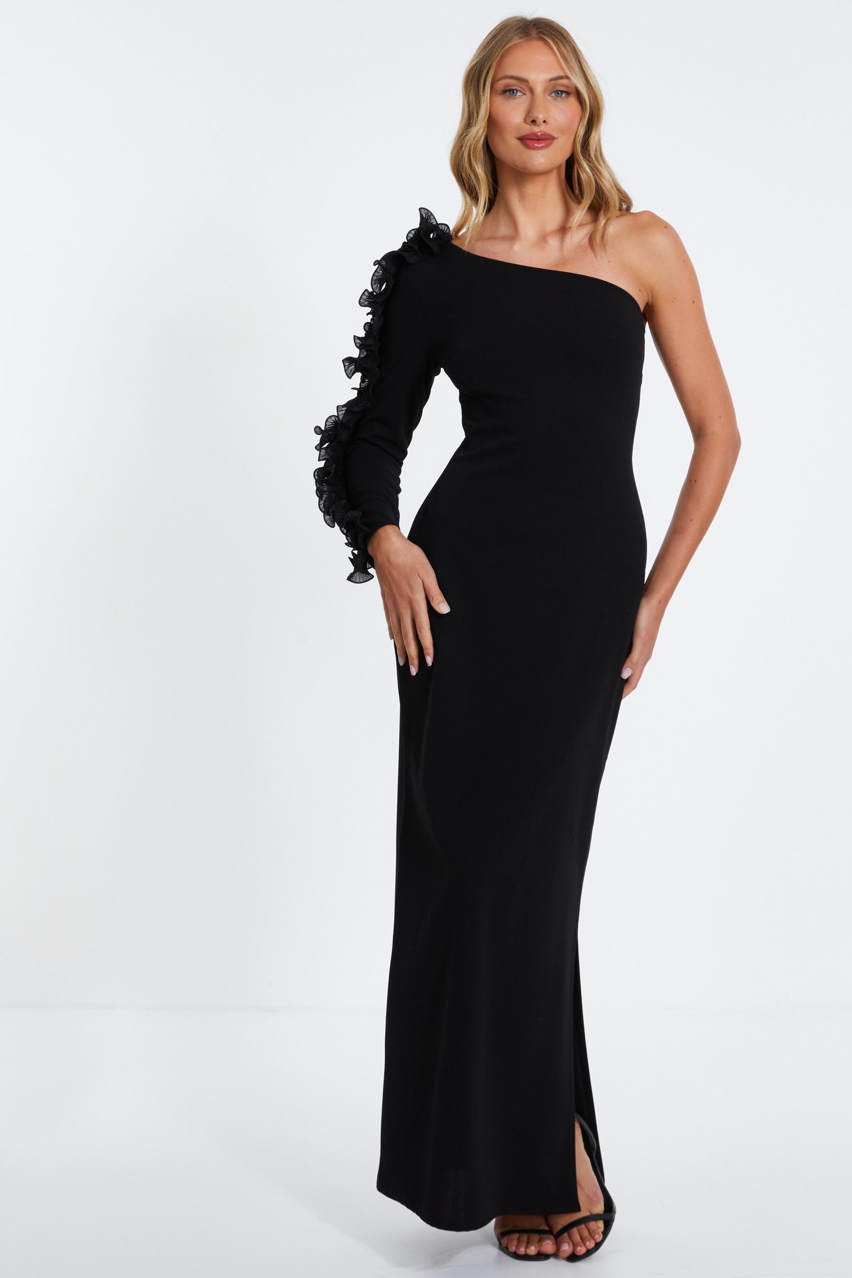 Black Frill One Shoulder Maxi Dress