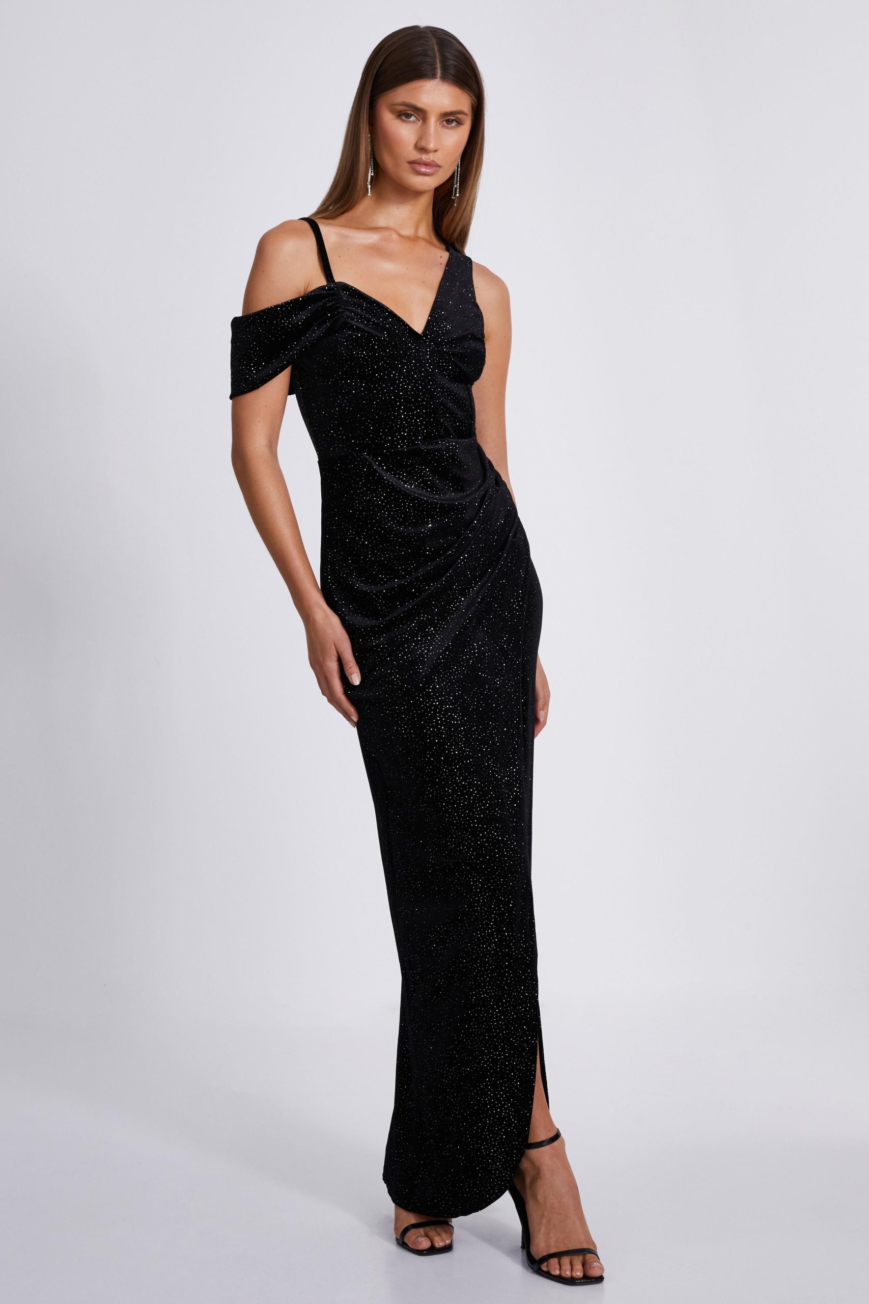 Black Velvet Glitter Maxi Dress