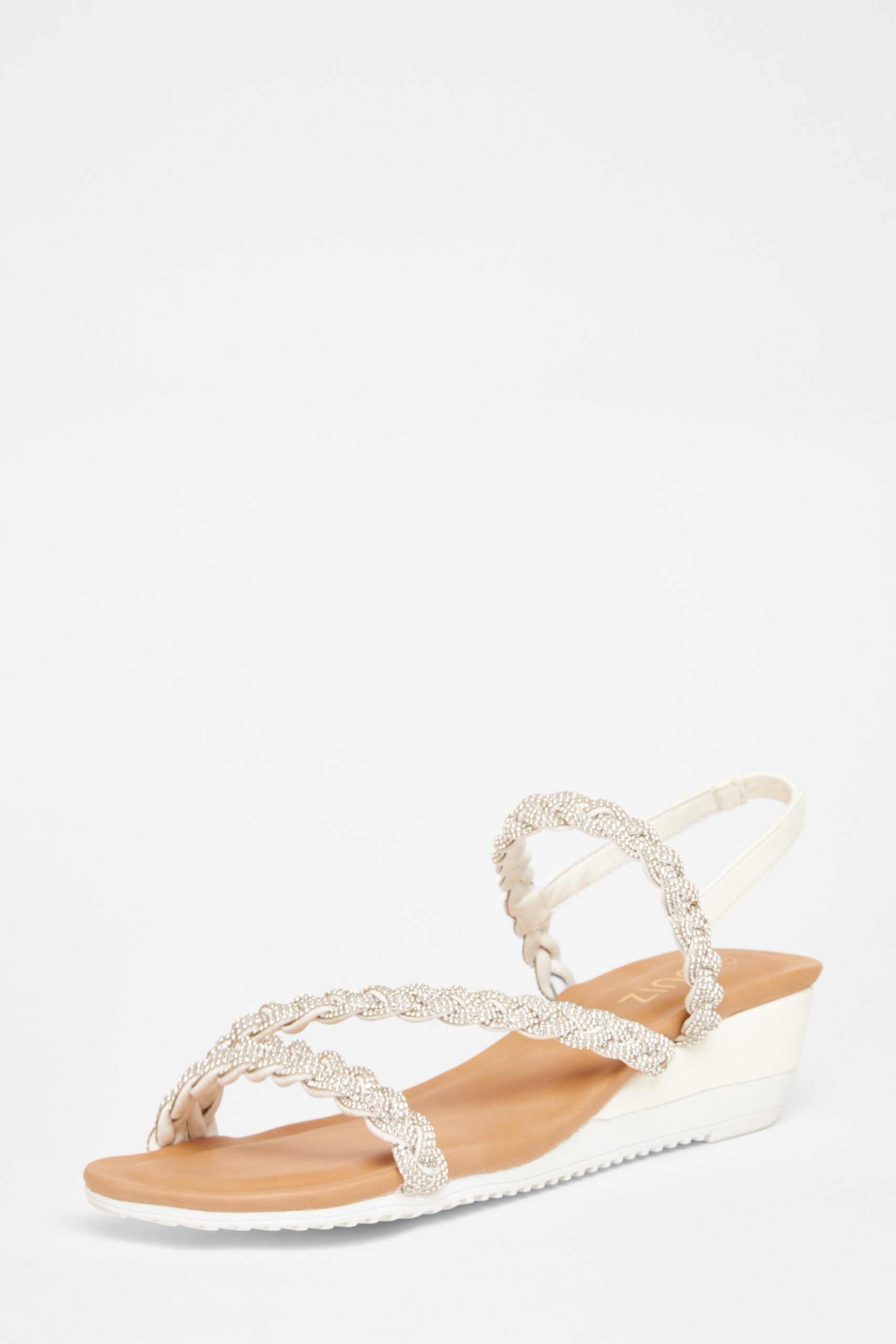 White Diamante Low Wedge Sandals
