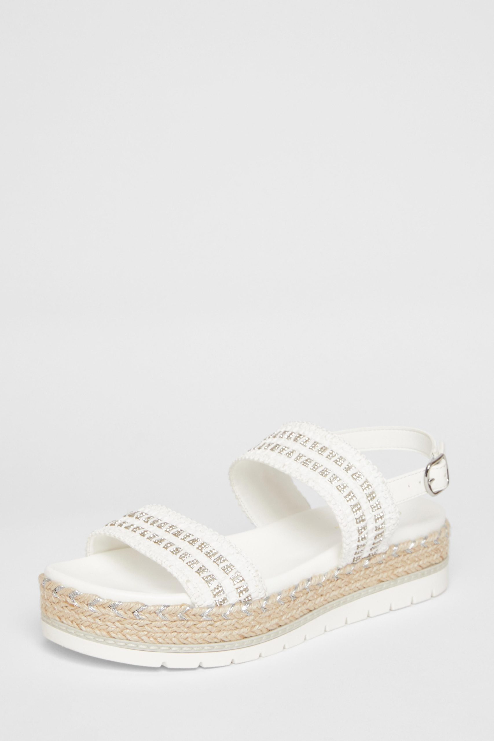White Diamante Flatform Sandals