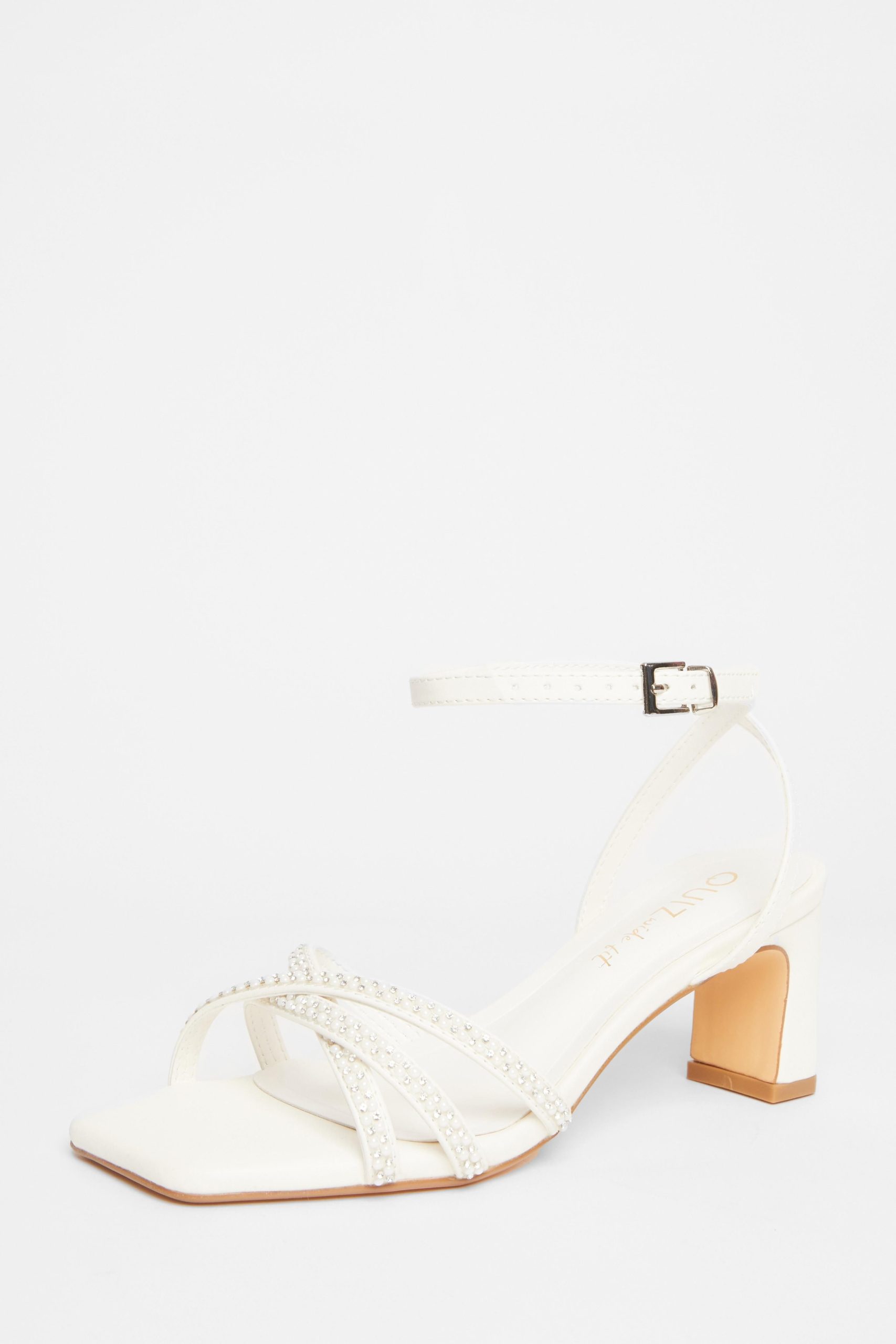 White Bridal Wide Fit Diamante Heeled Sandals