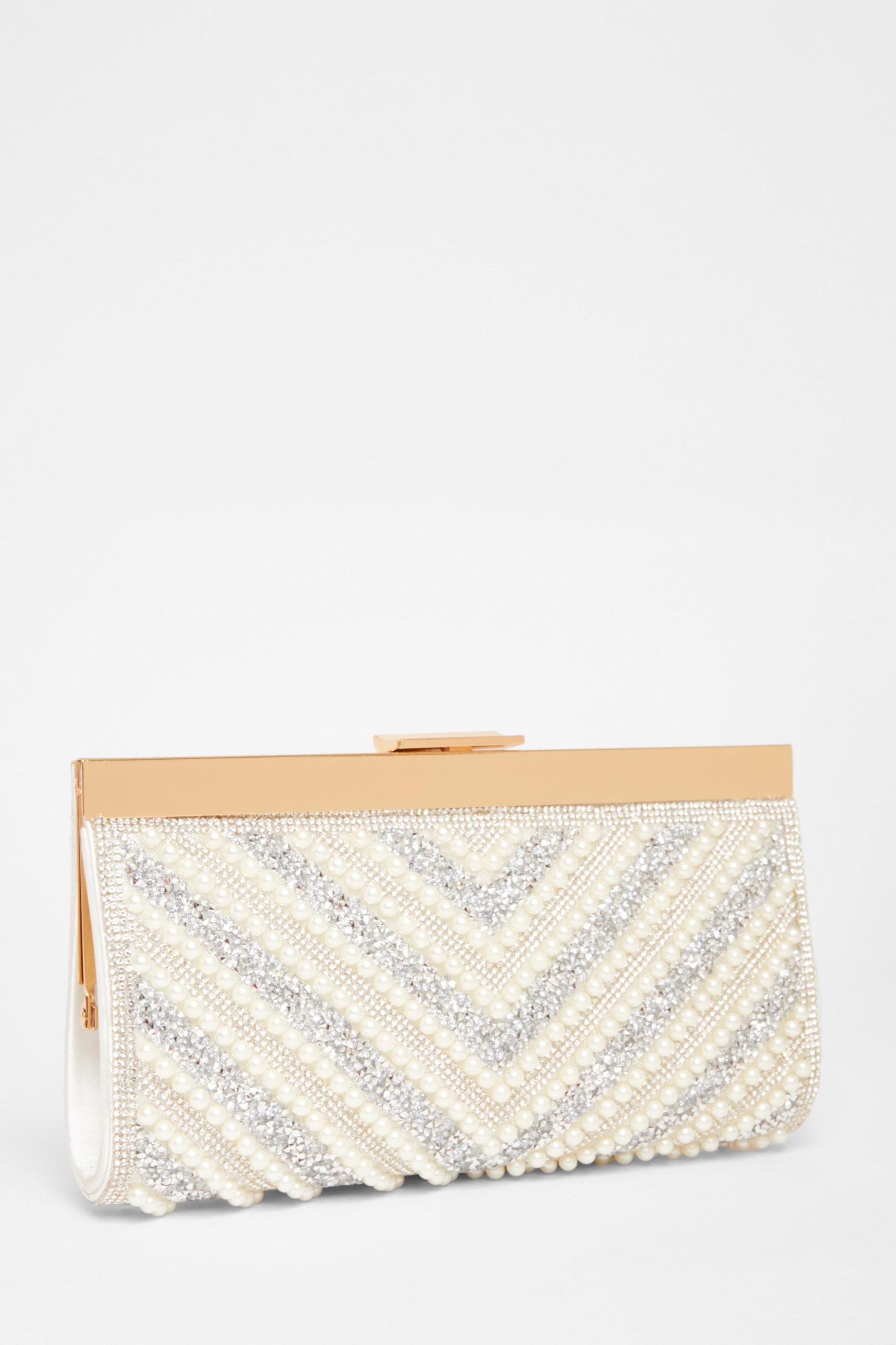 White Embellished Clutch Bag