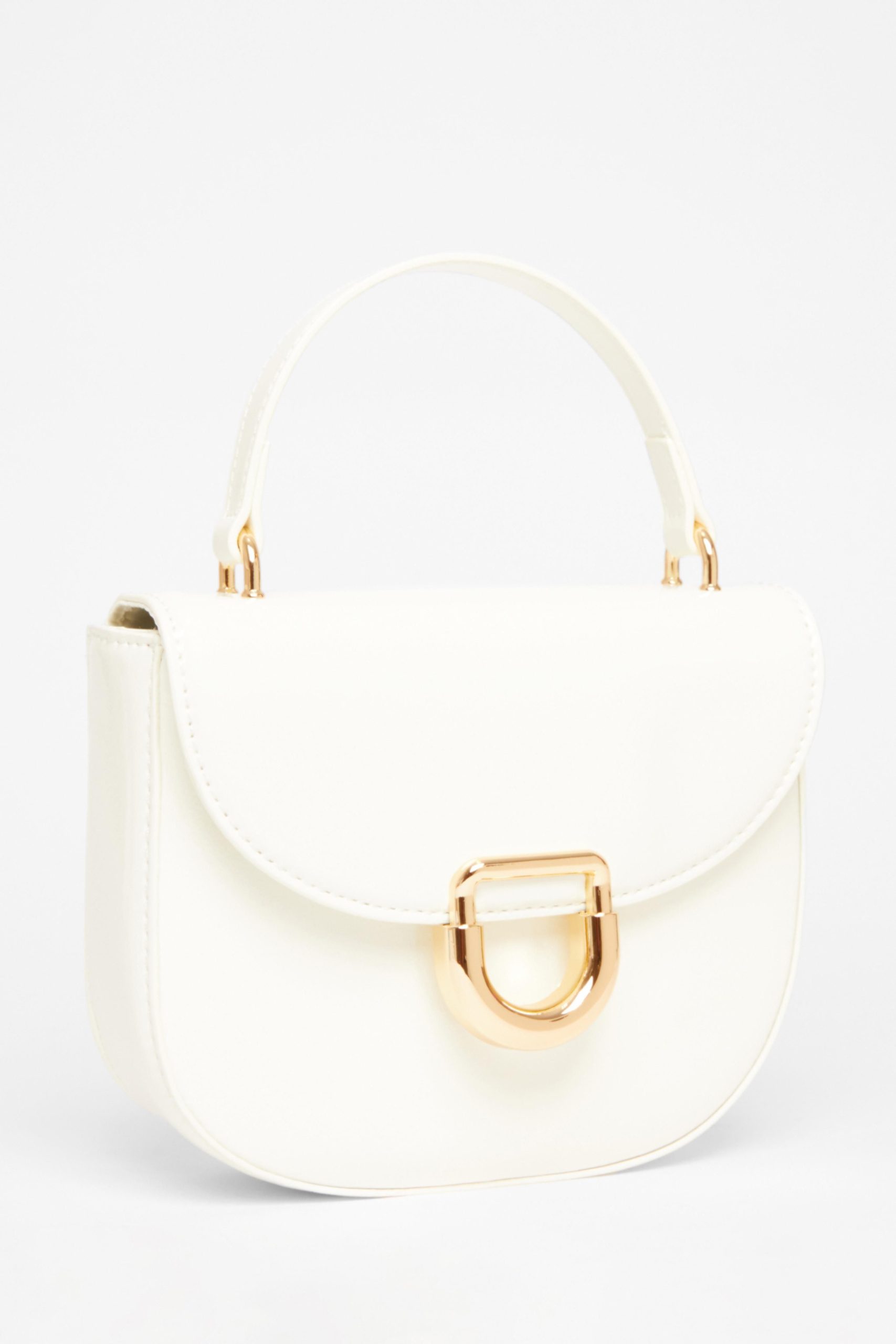 White Faux Leather Top Handle Bag