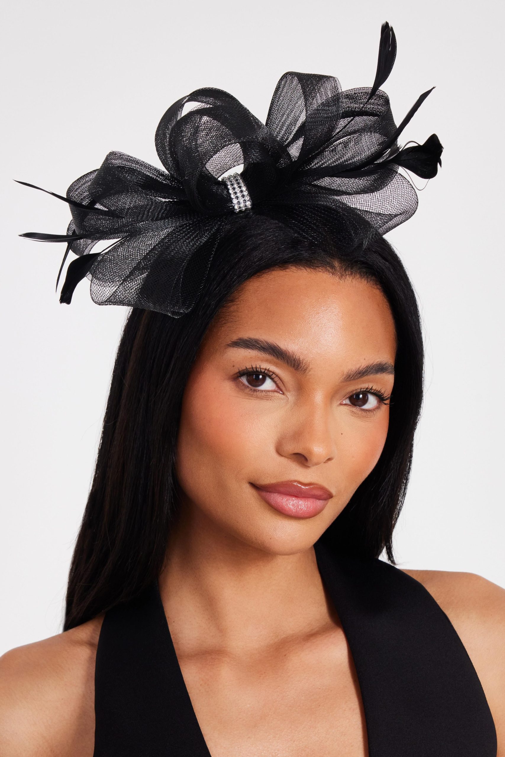Black Diamante Bow Headband Fascinator