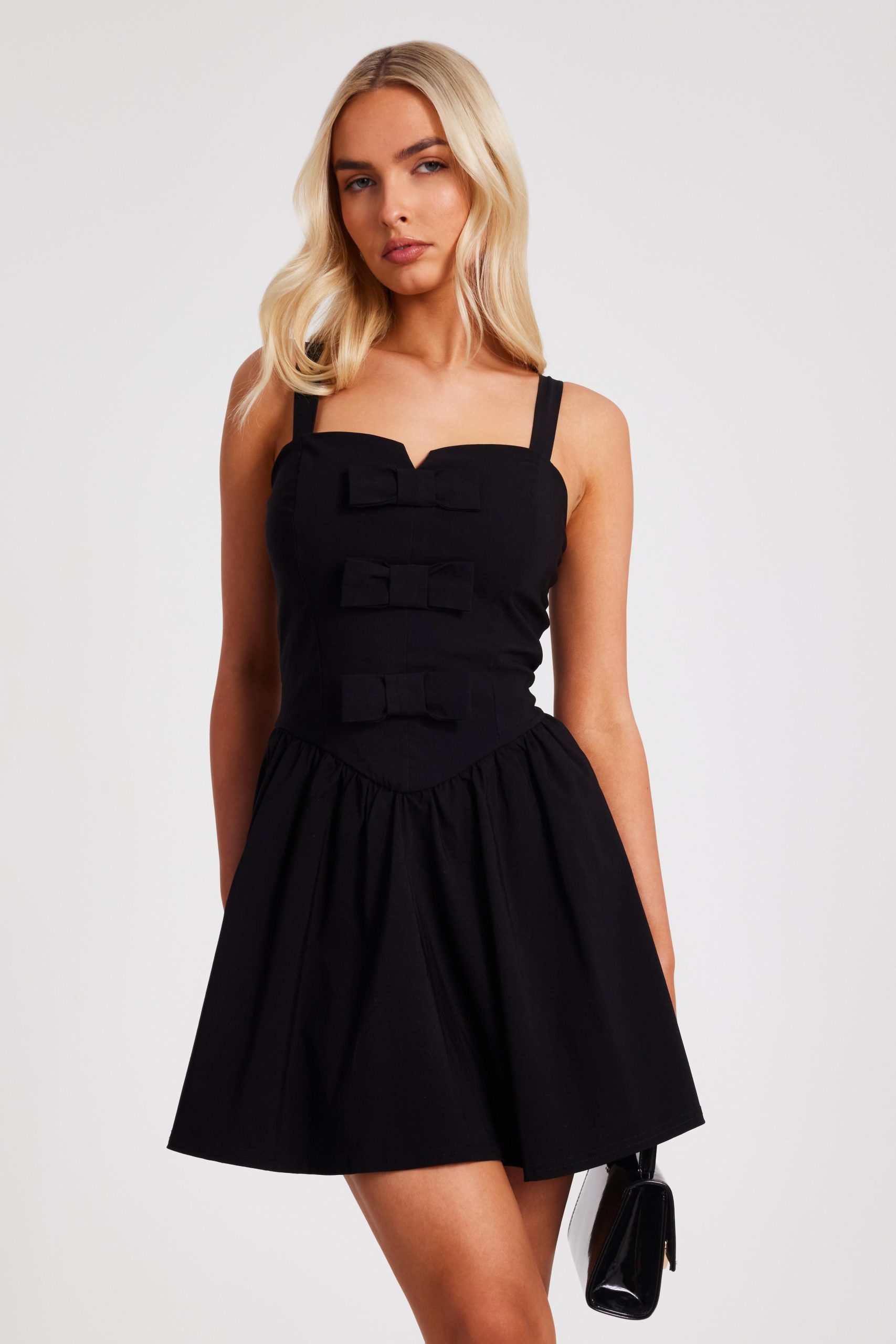 Black Bow Front Mini Dress