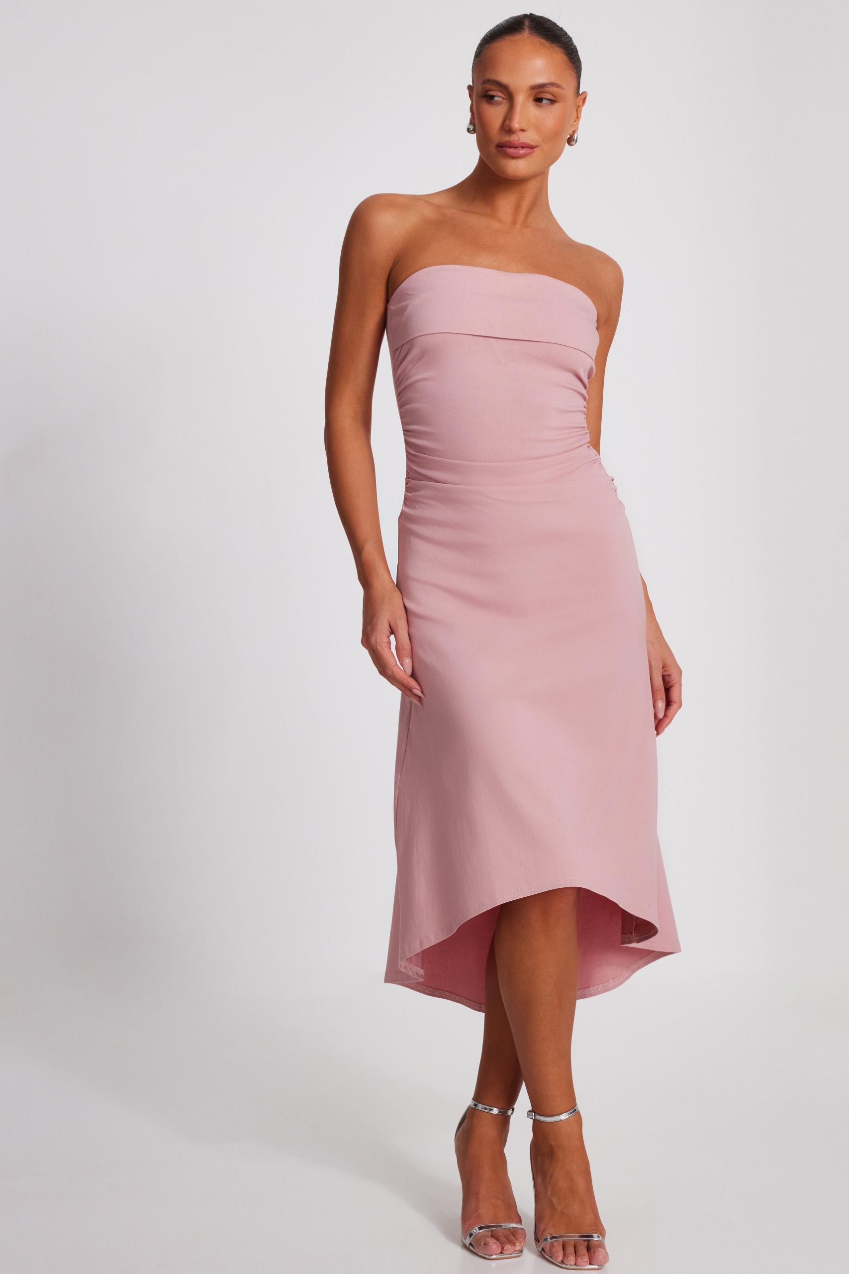Pale Pink Bandeau Midi Dress