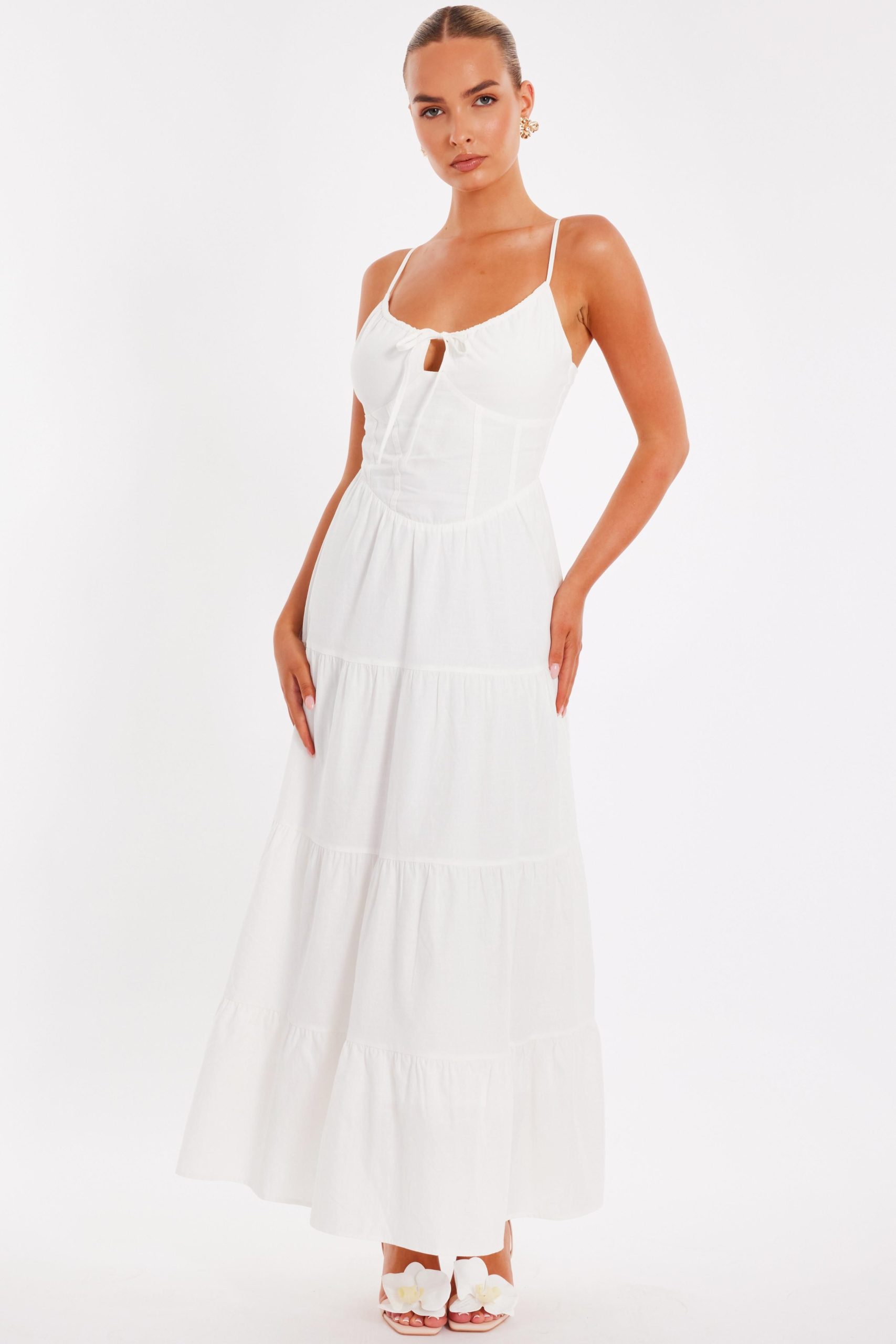 White Linen Corset Maxi Dress