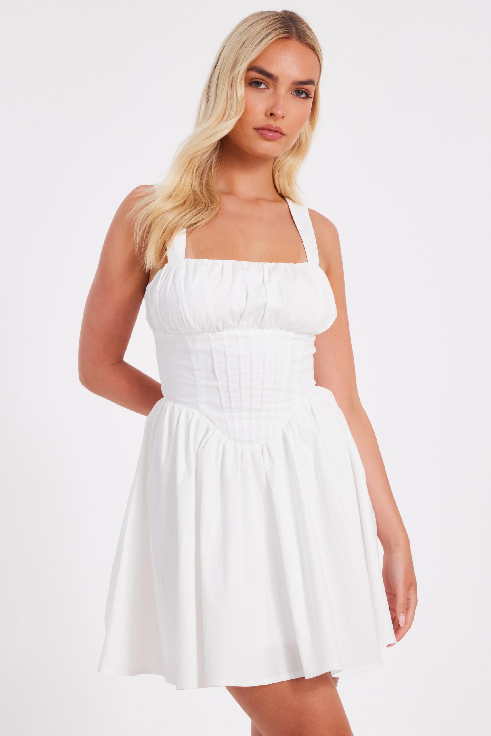 White Corset Detail Skater Dress