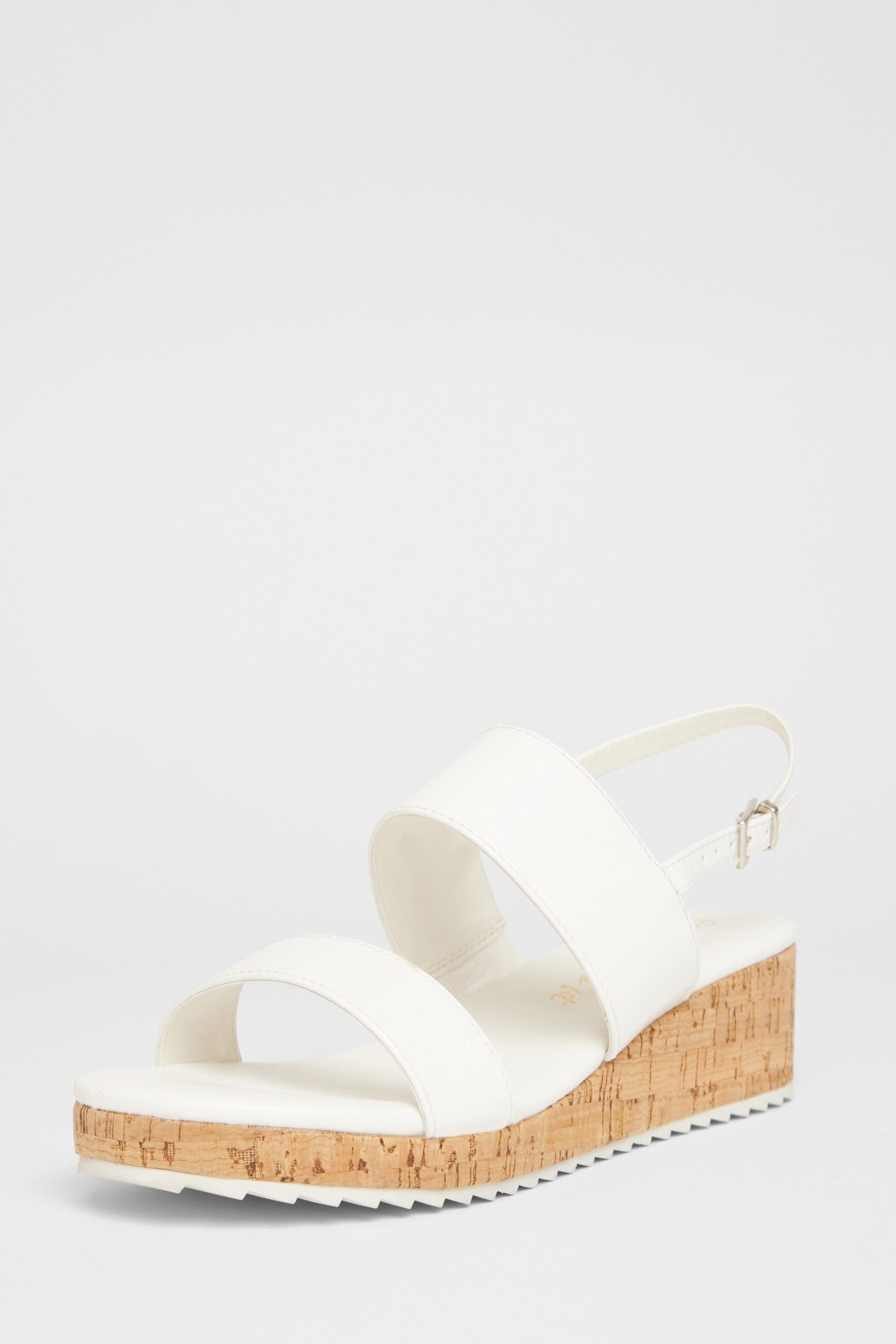 White Wide Fit Double Strap Low Wedges