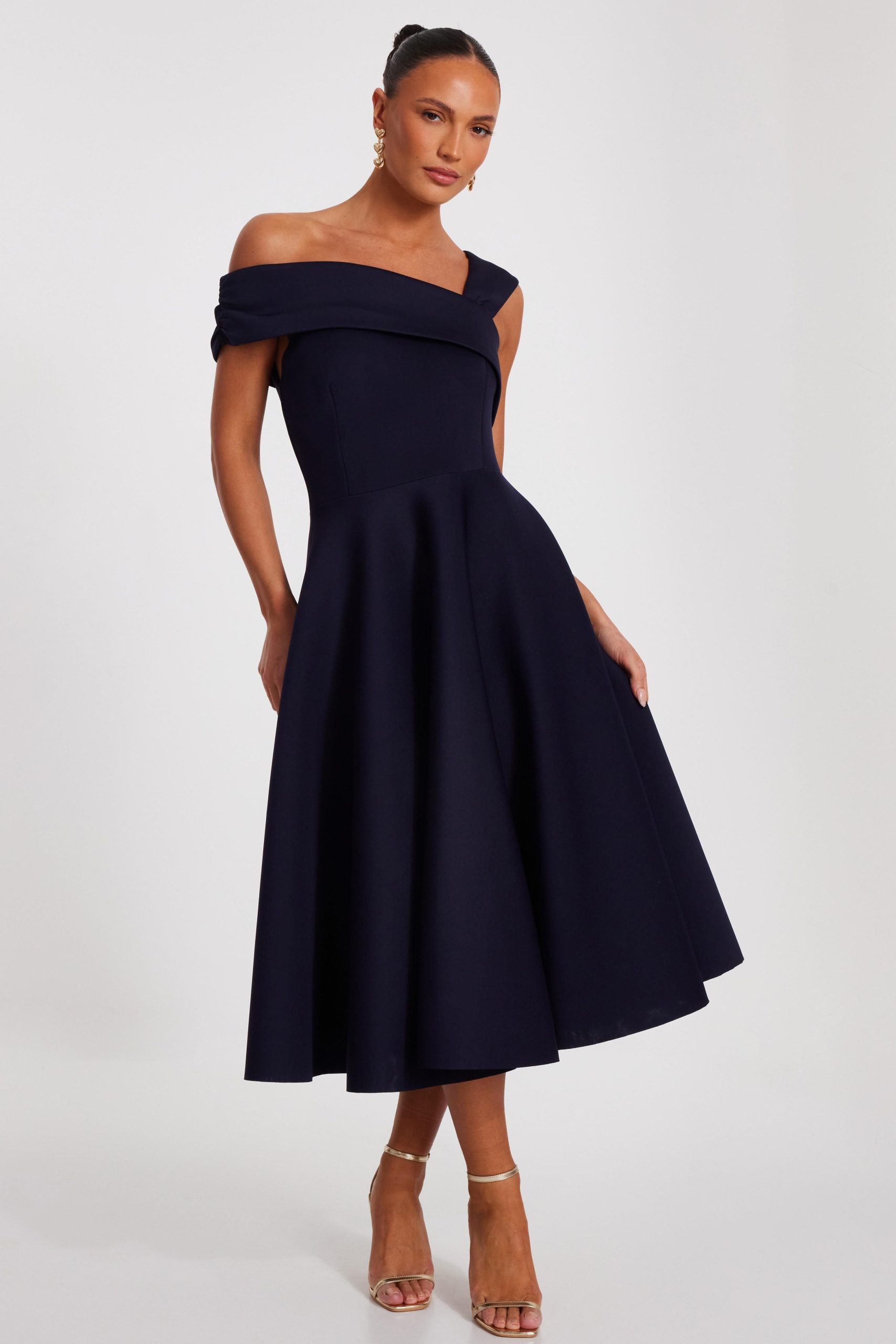 Navy Asymmetric Midi Dress