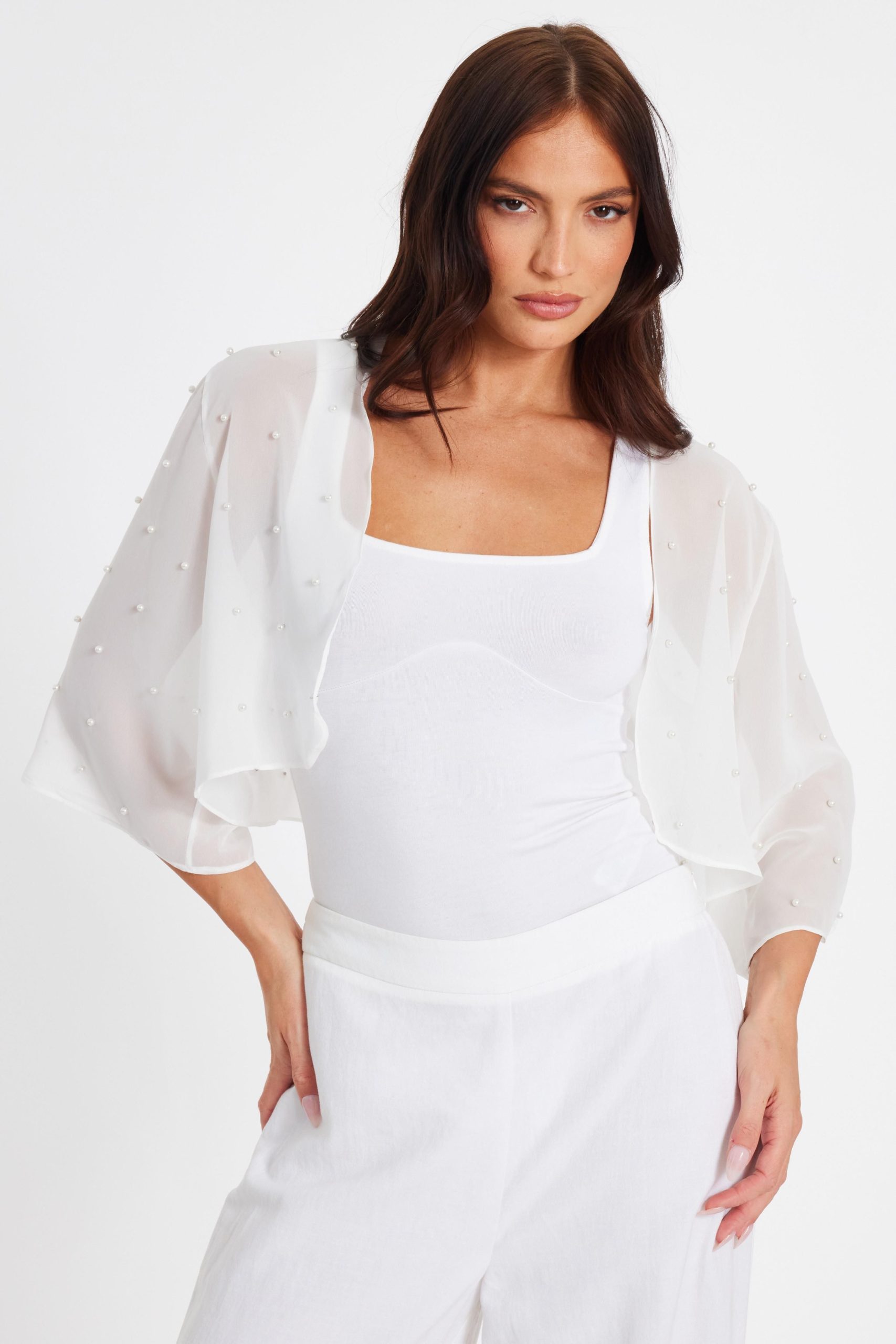 White Crop Sleeve Cover Up
