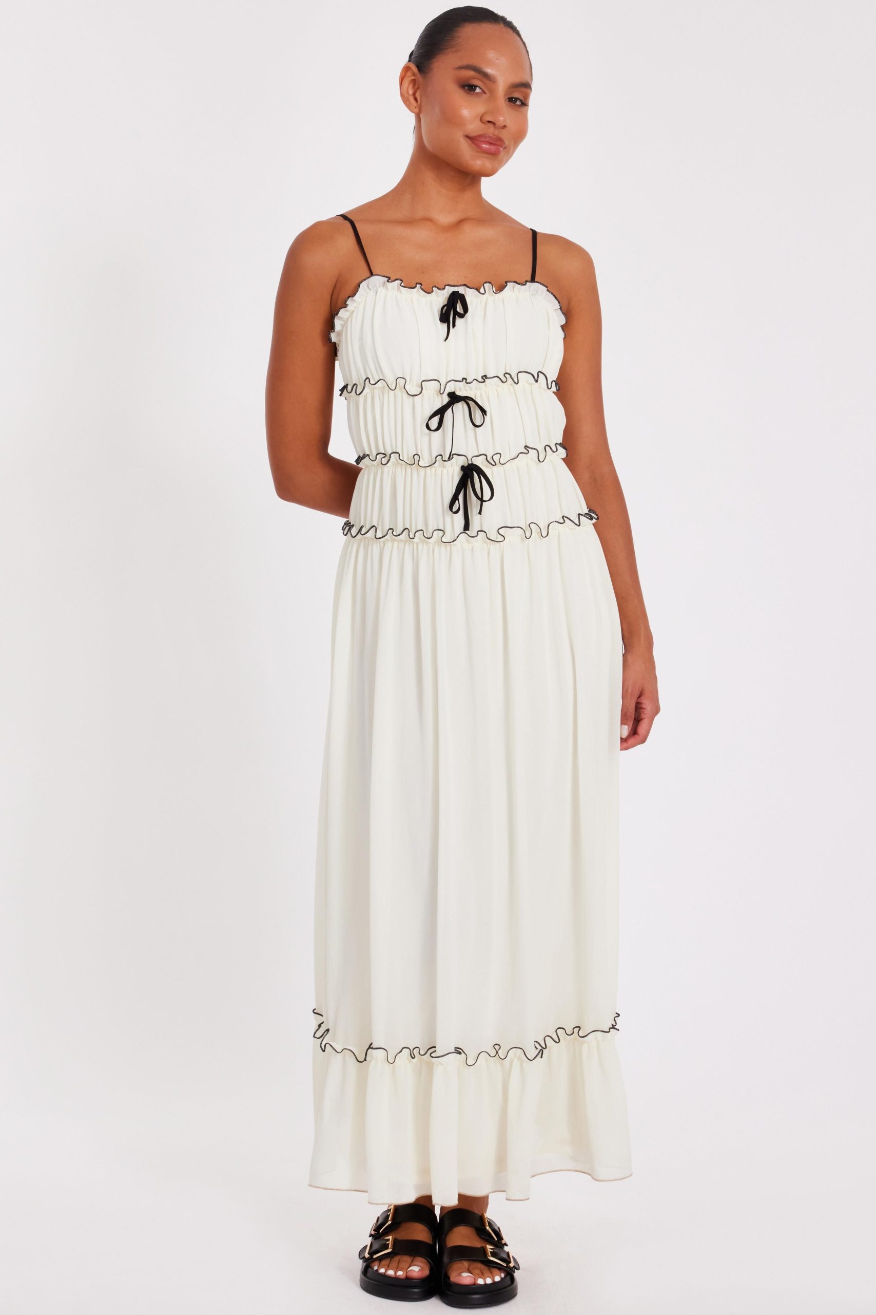 White Chiffon Strappy Midaxi Dress