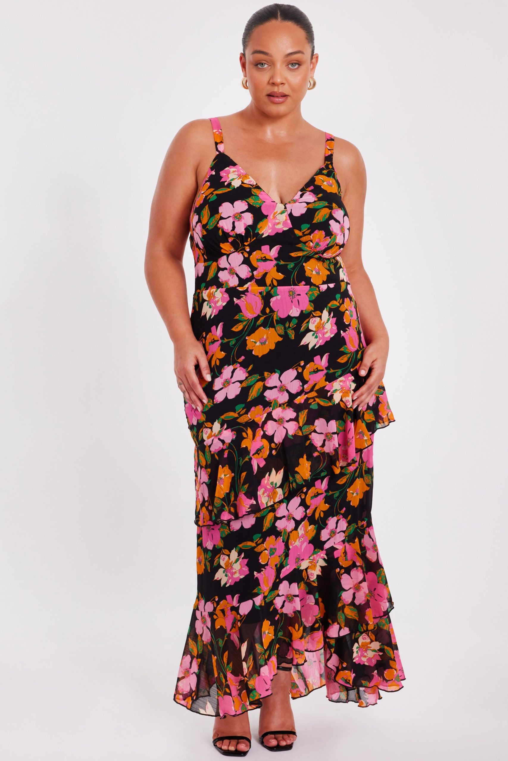 Black Curve Floral Midaxi Dress