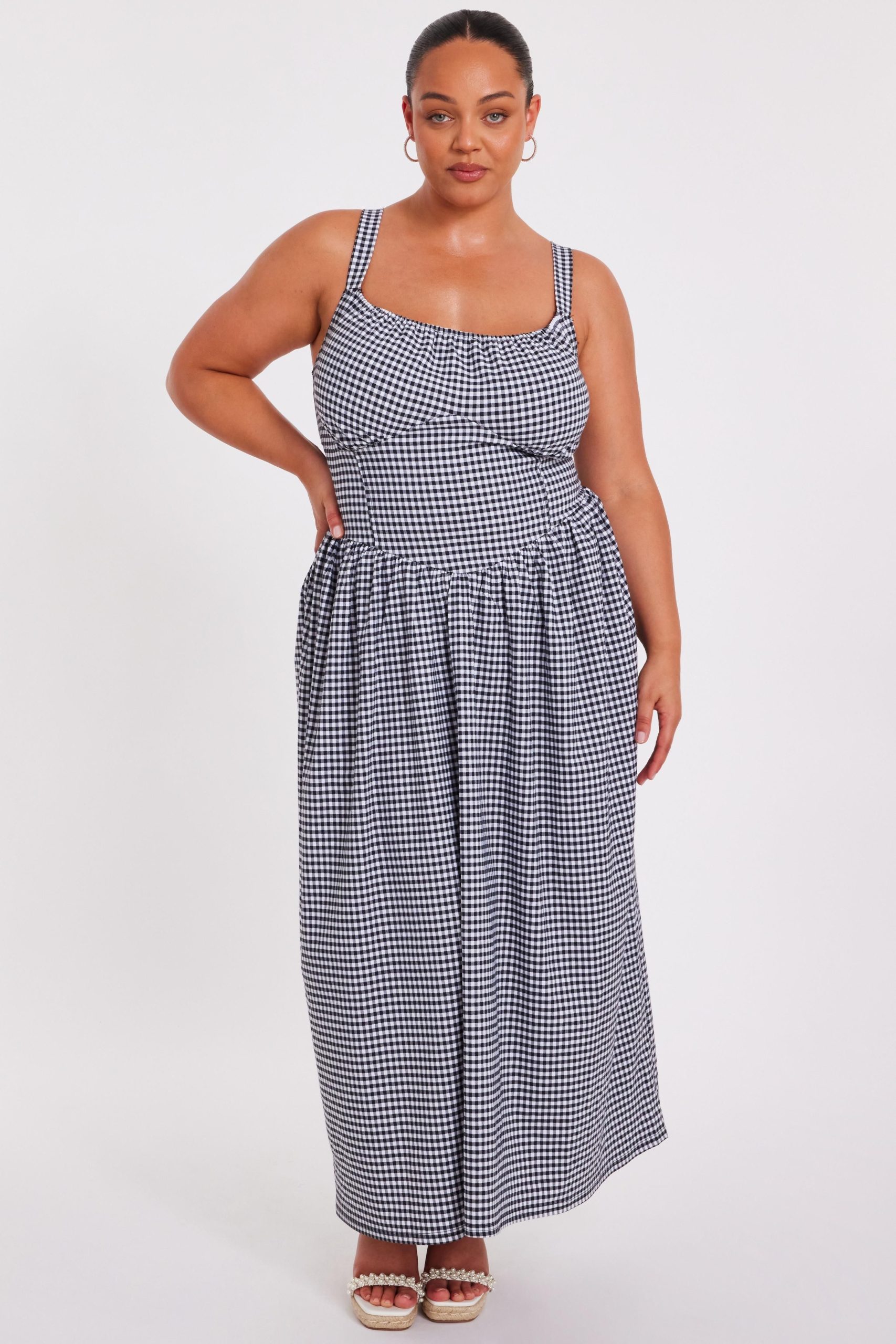 Black Curve Gingham Midaxi Dress