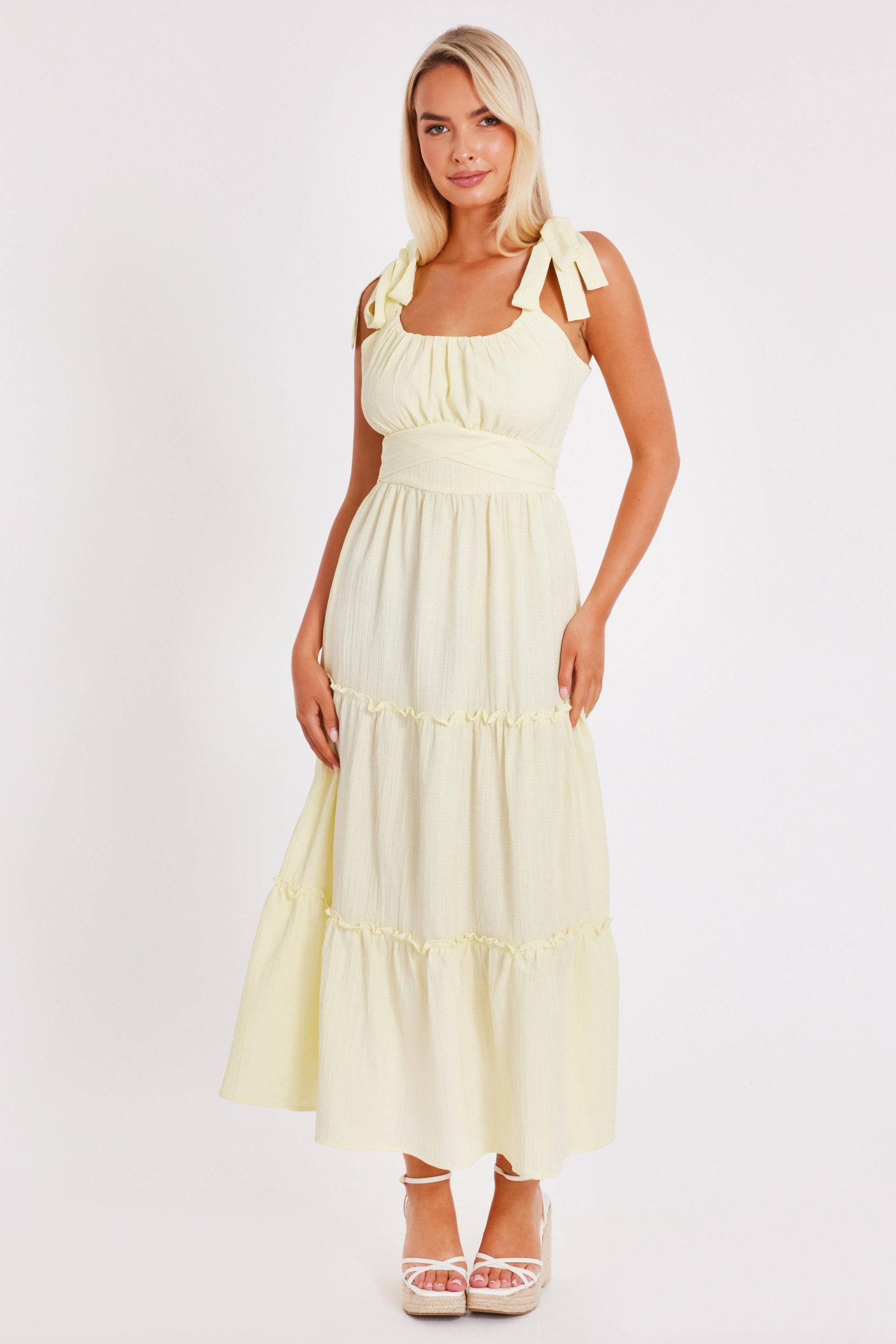 Yellow Crinkle Midaxi Dress