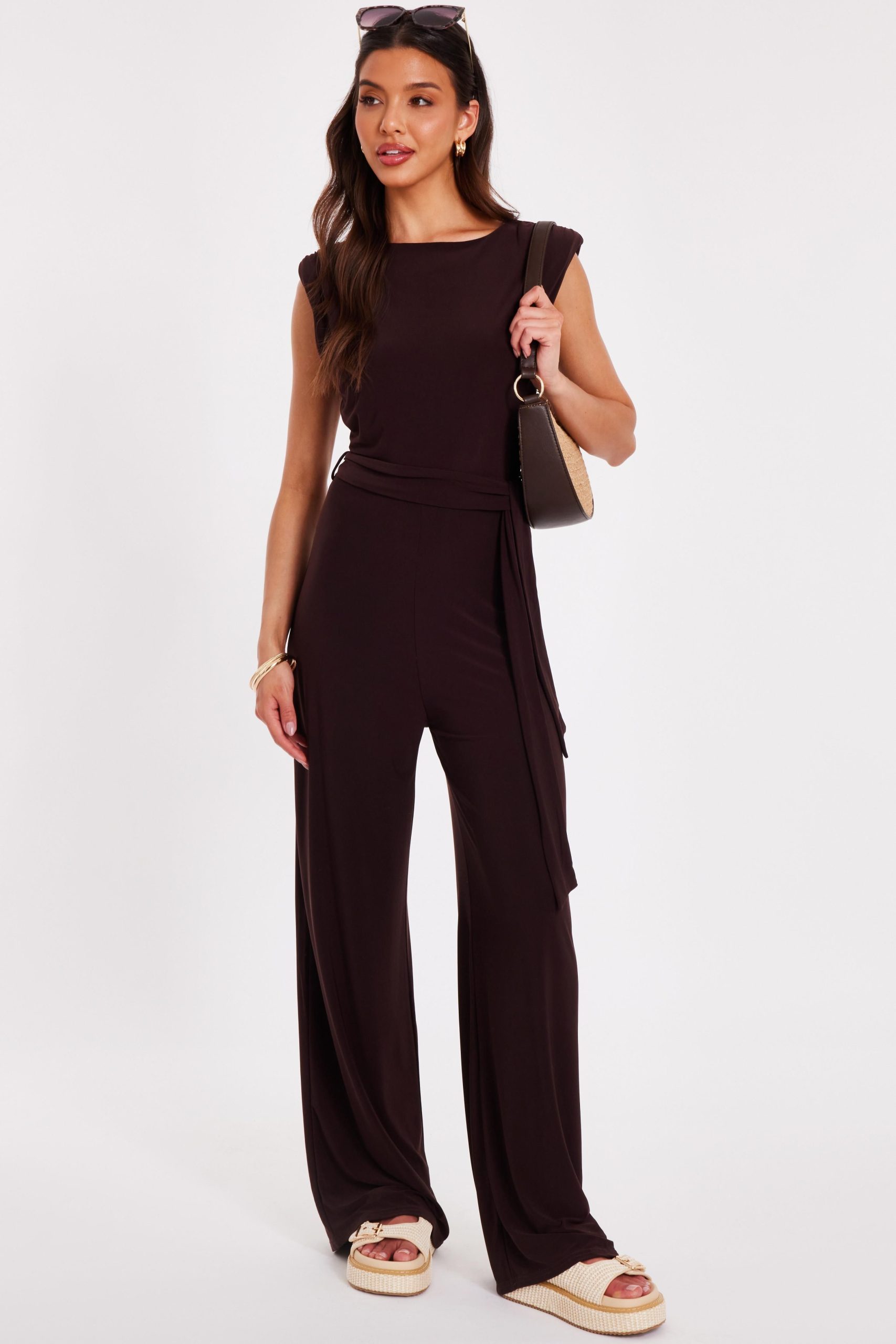 Brown Tie Waist Jumpsuit