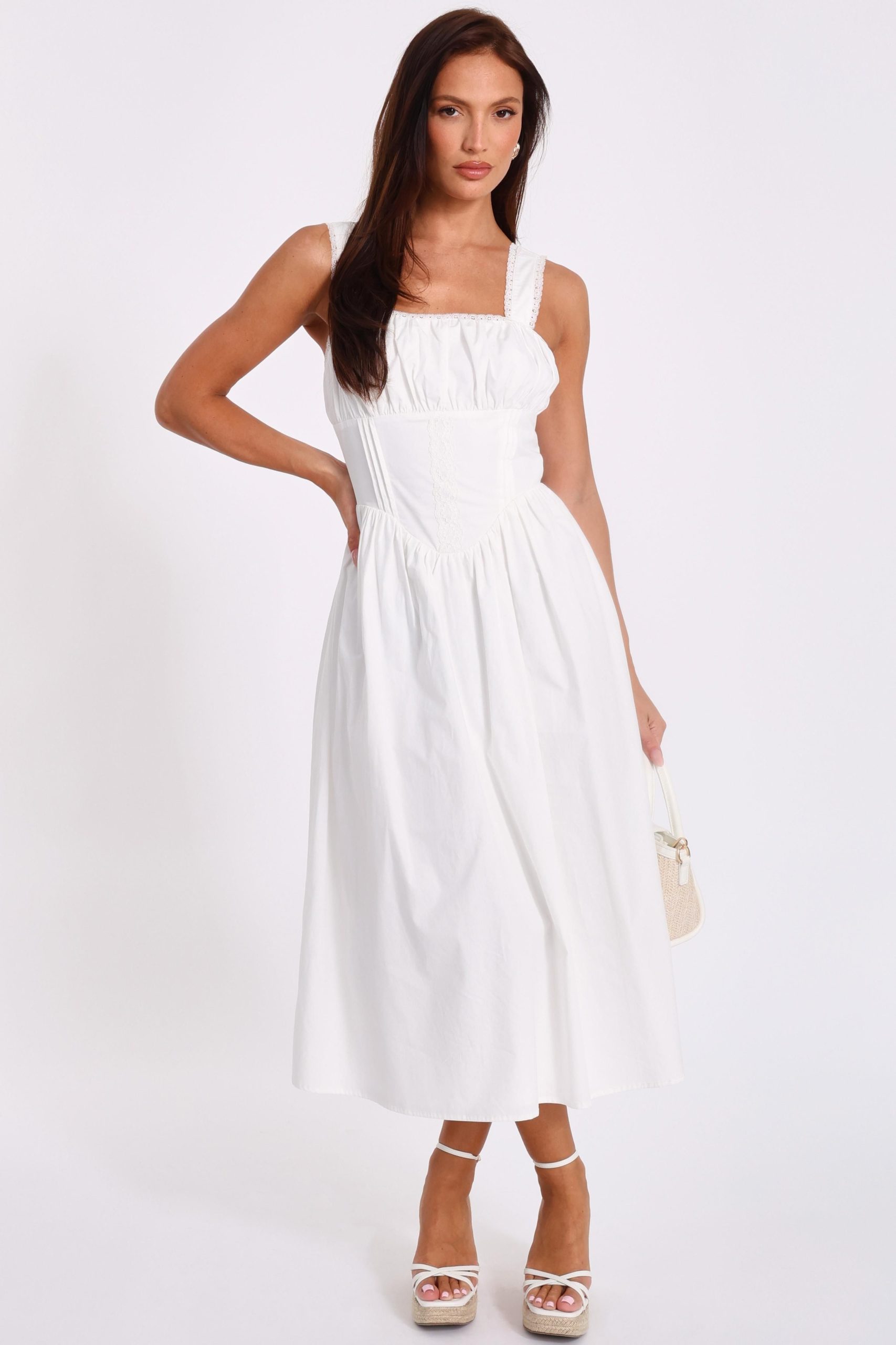 White Corset Detail Midi Dress