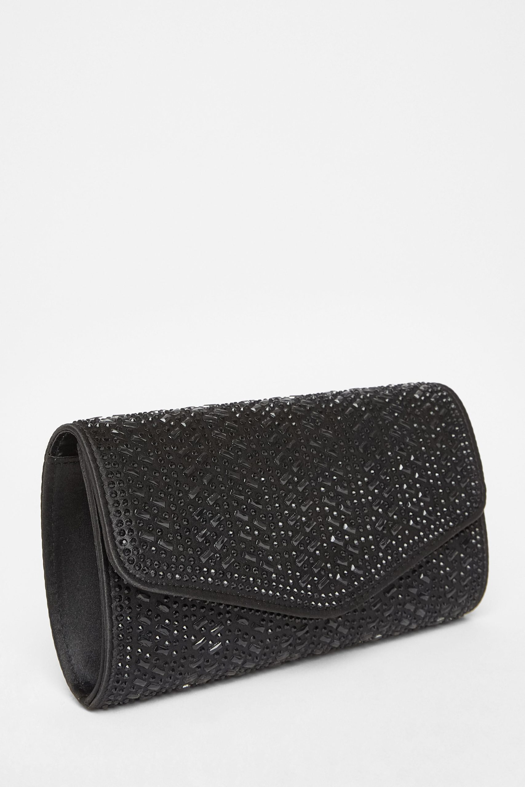 Black Diamante Envelope Clutch Bag