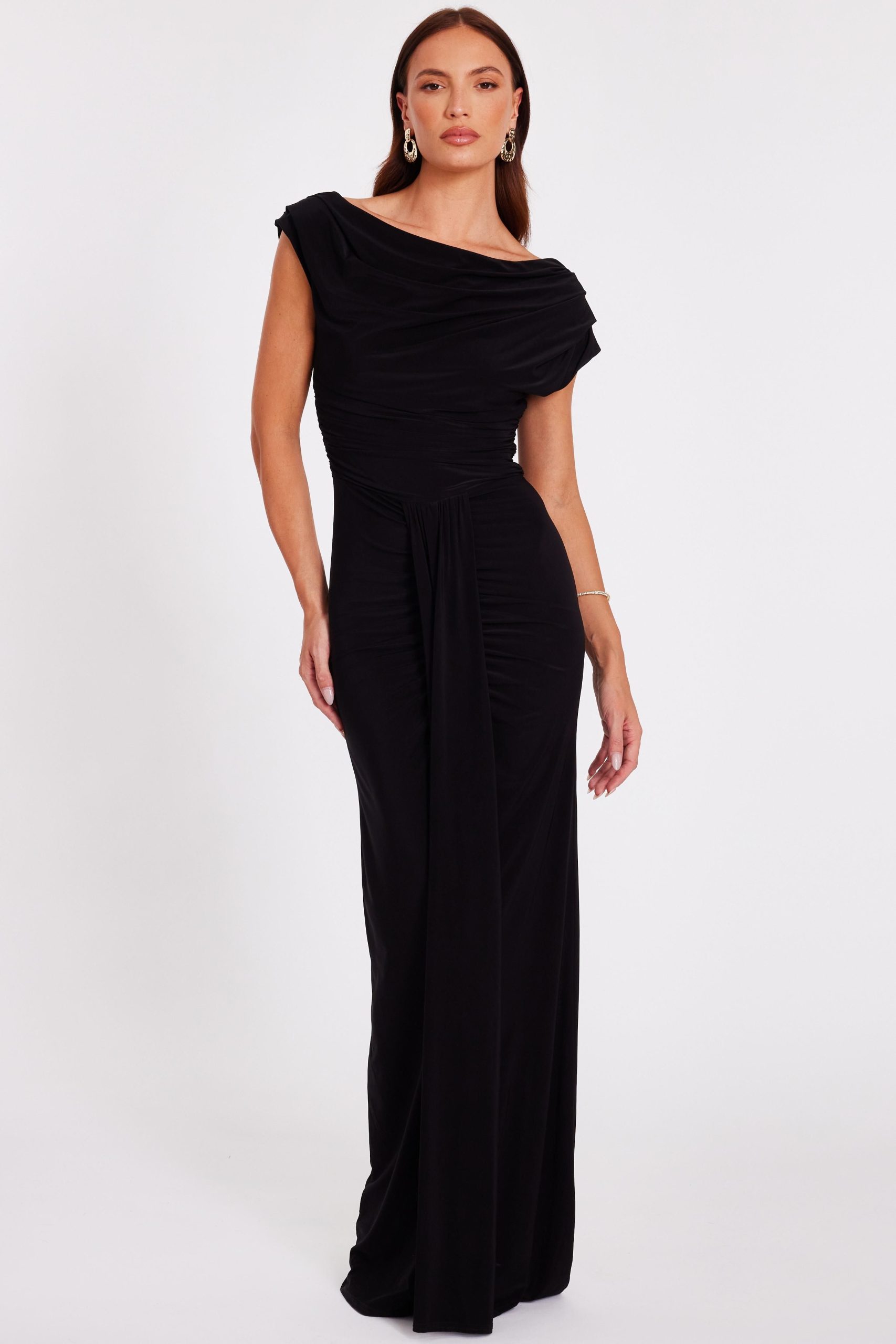 Black Drape Front Maxi Dress