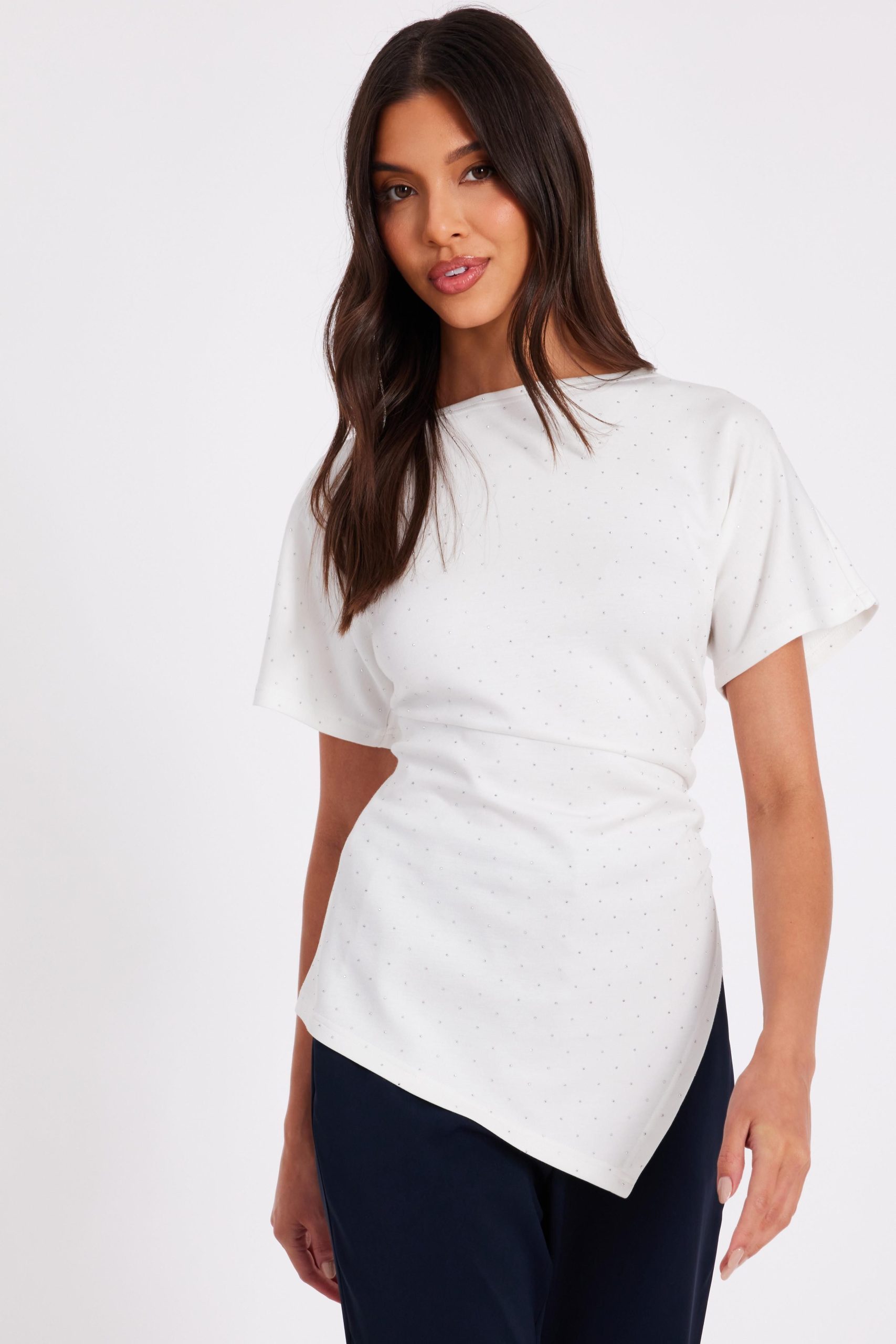 White Diamante Short Sleeve Top