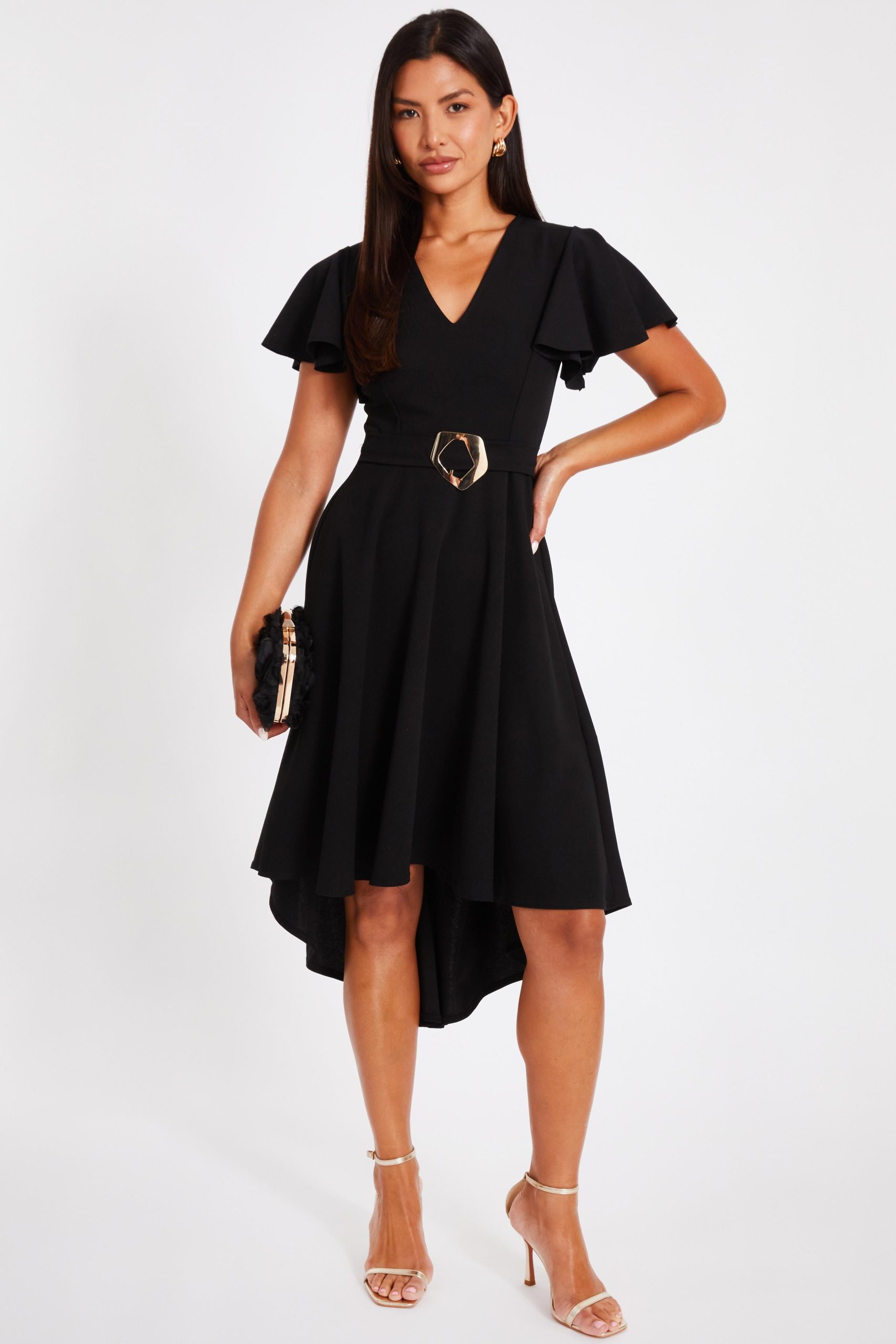 Black Dip Hem Midi Dress
