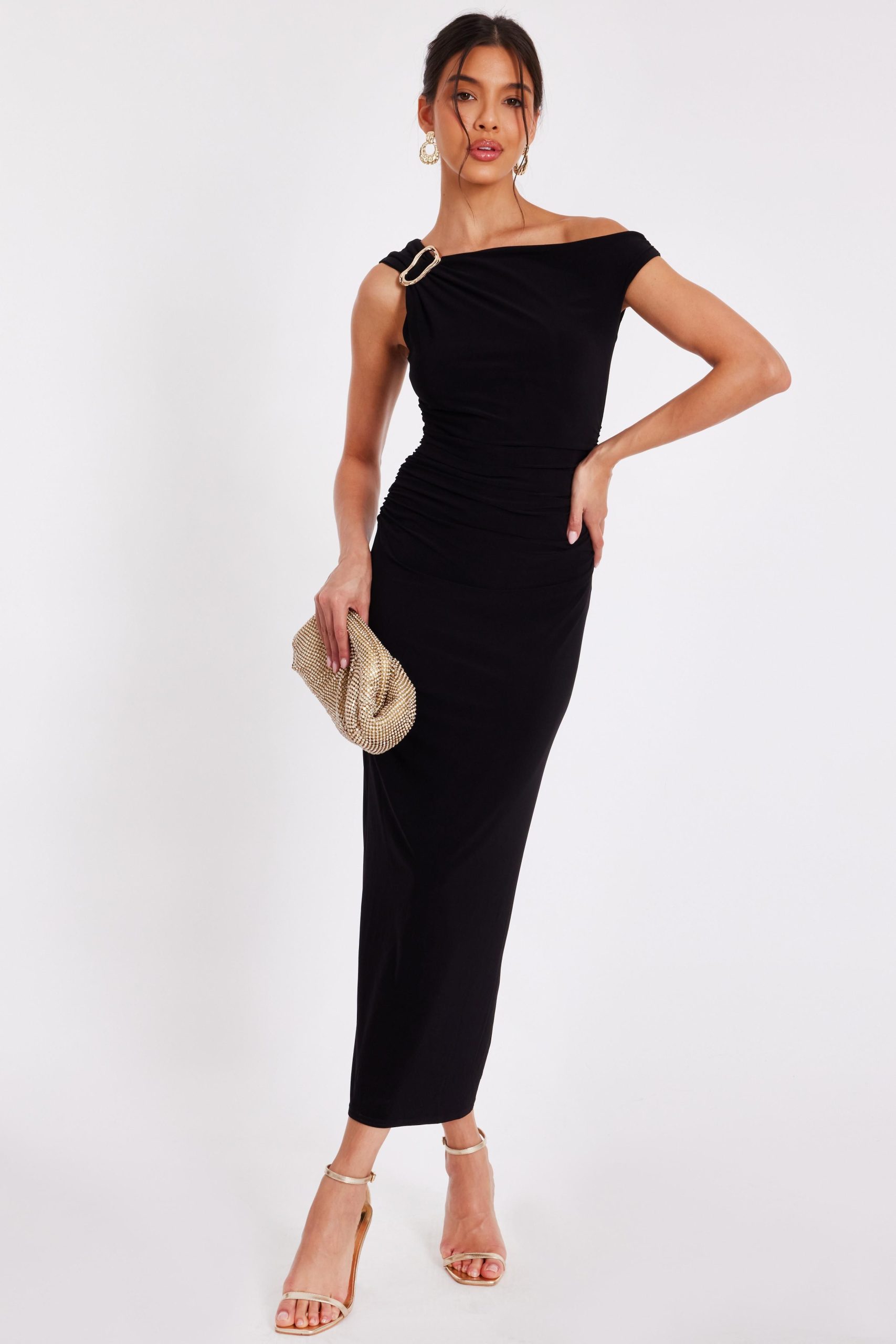 Black Asymmetric Midaxi Dress