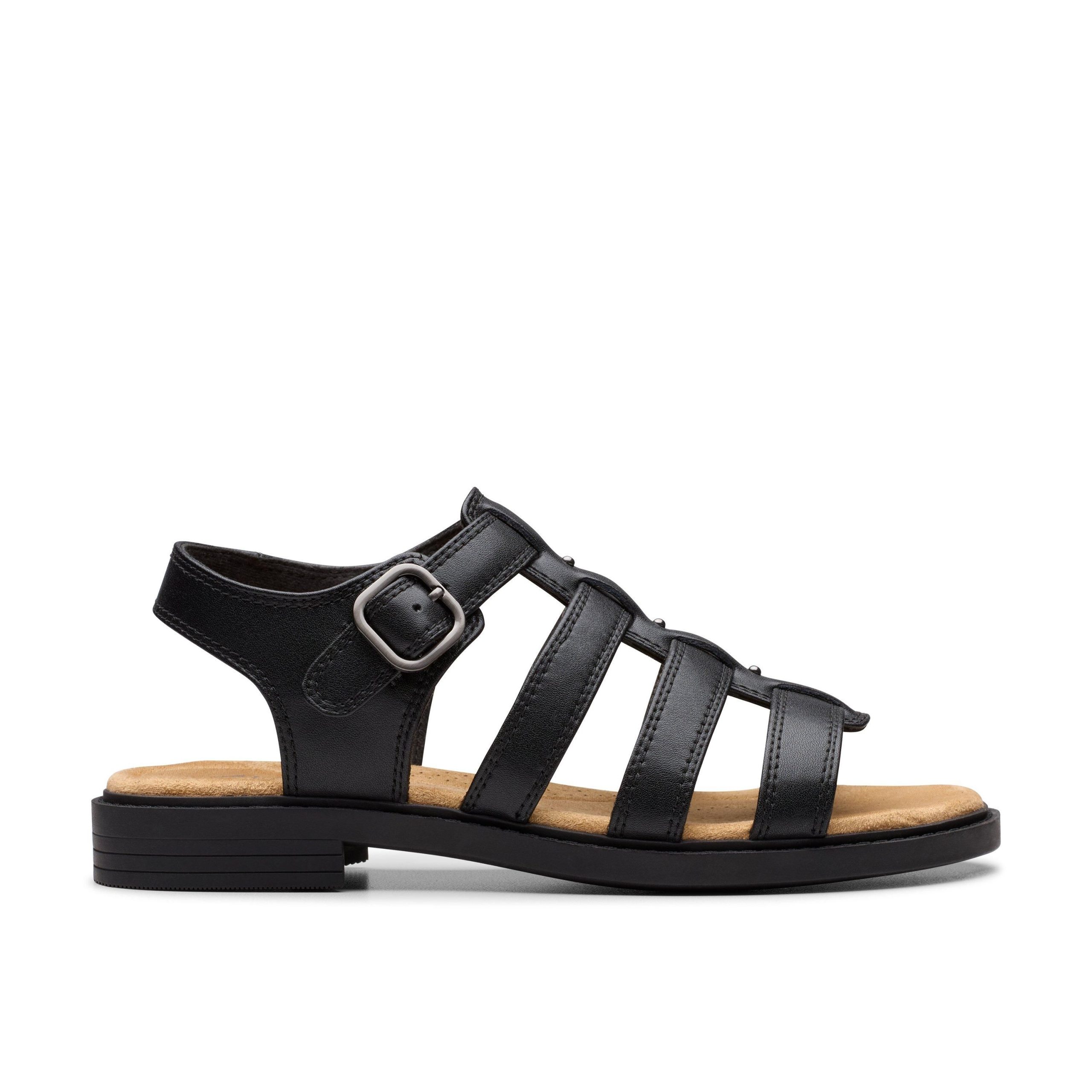 Trivanni Lux Black Leather Flat Sandals