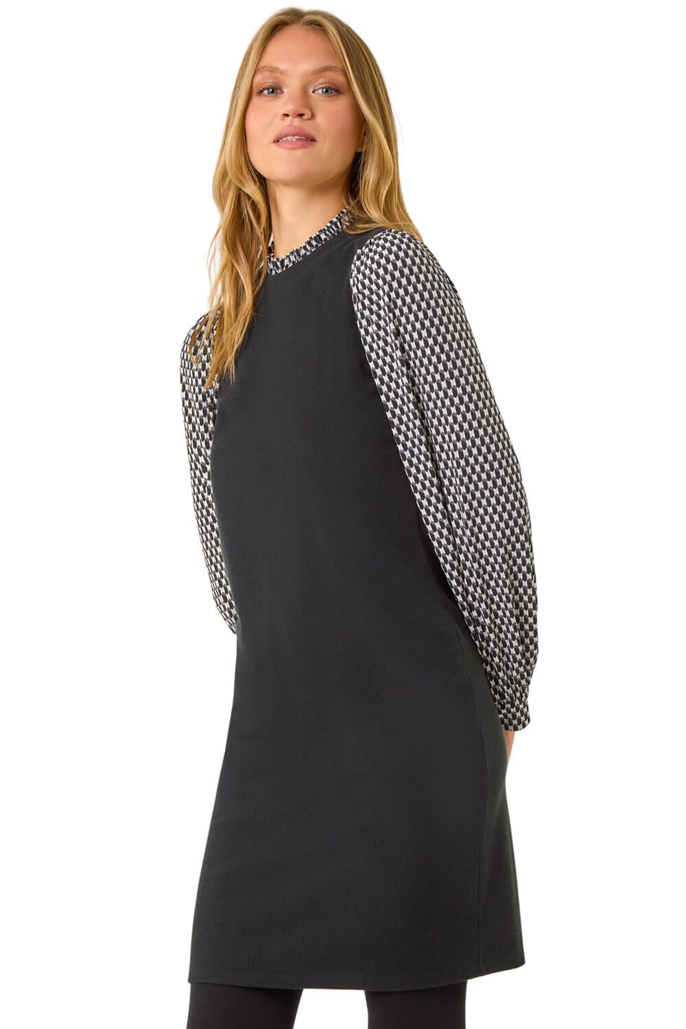 Geometric Contrast Knit Dress