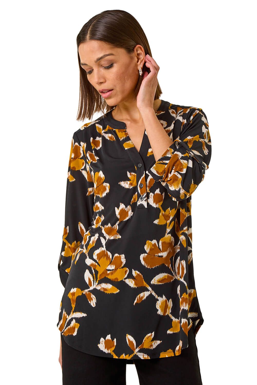 Abstract Print Pleated Shirt
