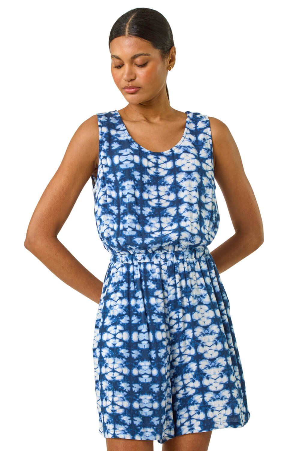 Geo Print Crinkle Pocket Playsuit