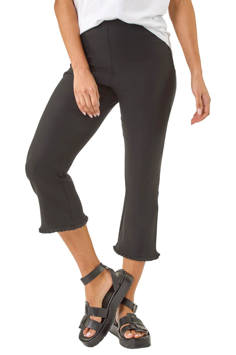 Trim Flared Cropped Stretch Trousers