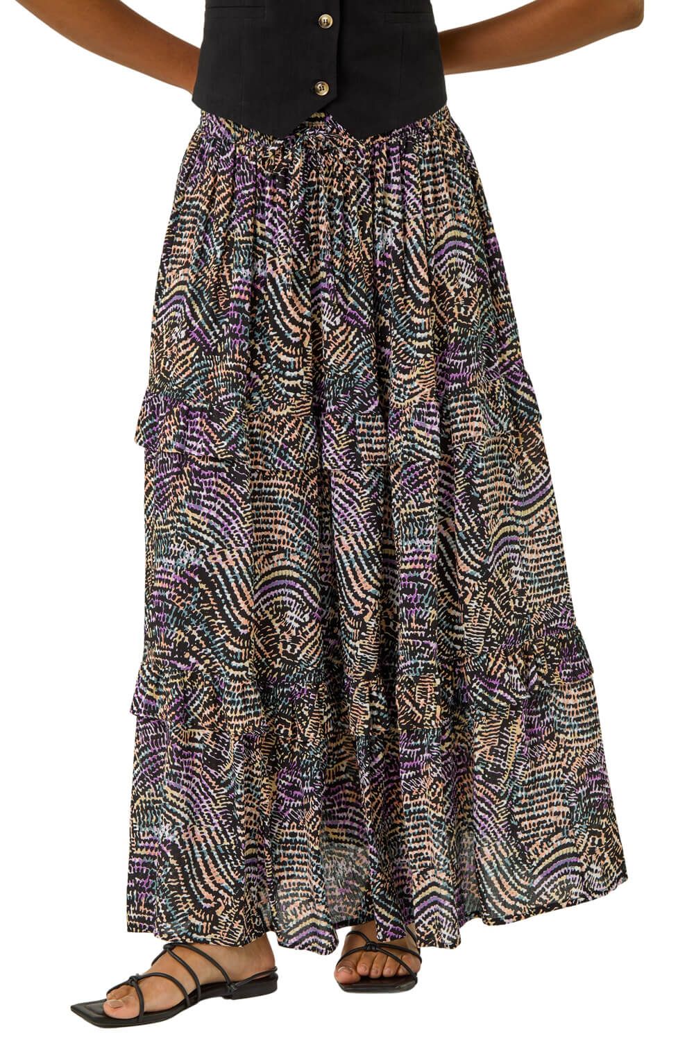 Abstract Contrast Print Maxi Skirt