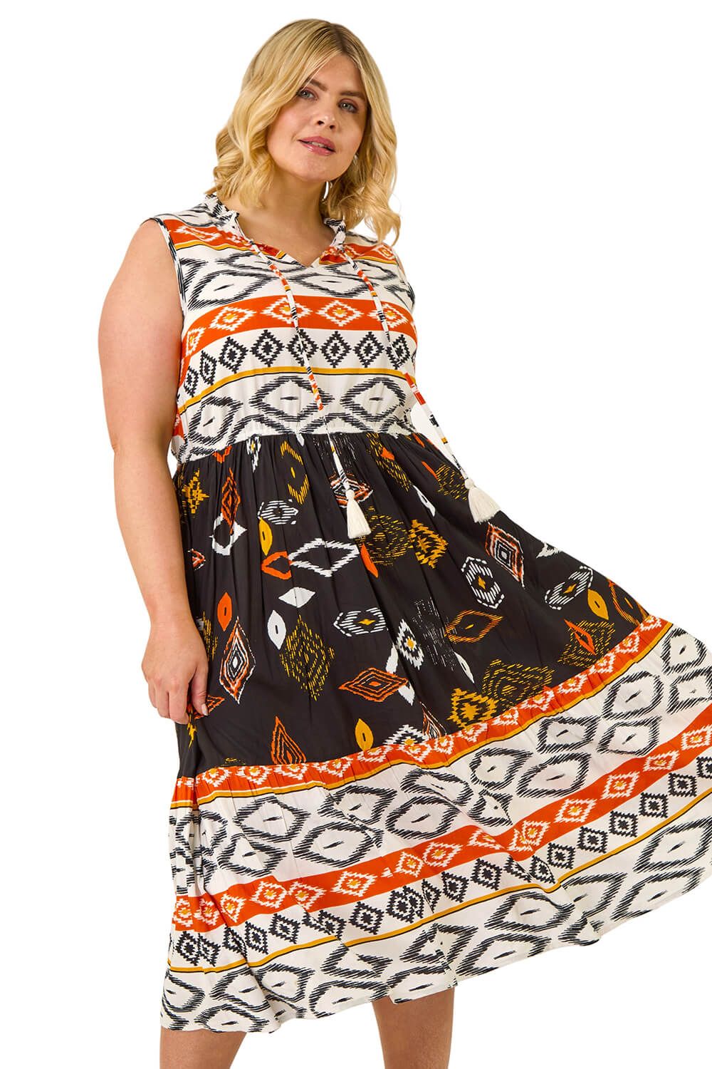Curve Aztec Print Smock Midi Dress