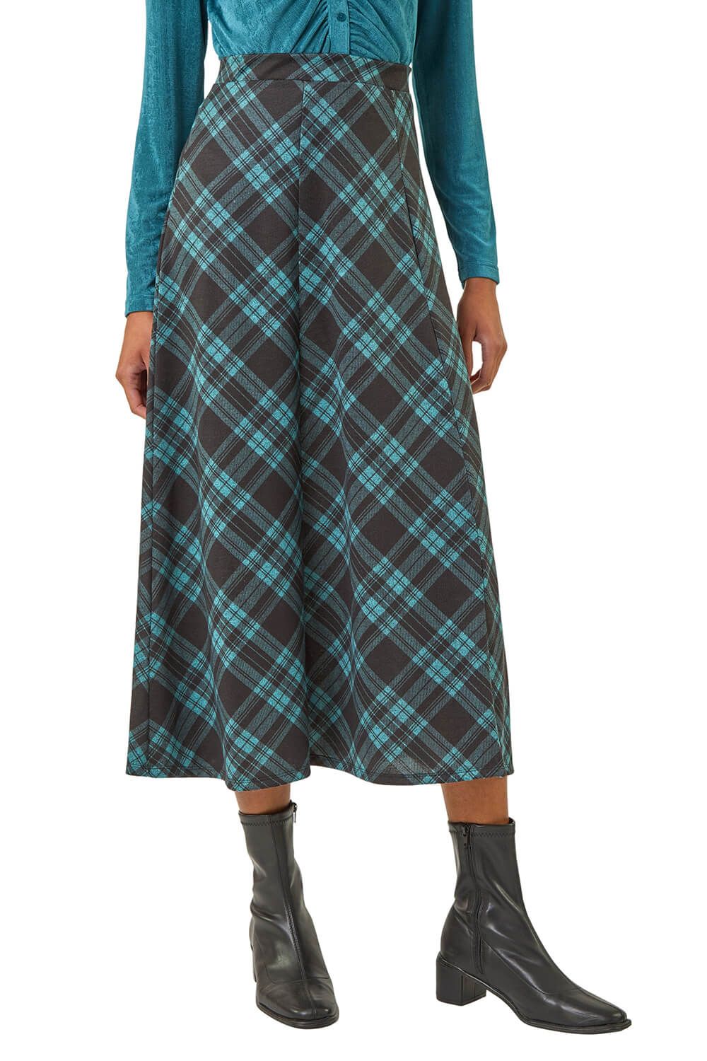 Panelled Check Midi Skirt