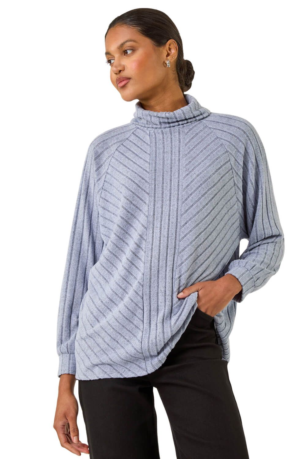Textured Stripe Cowl Neck Top