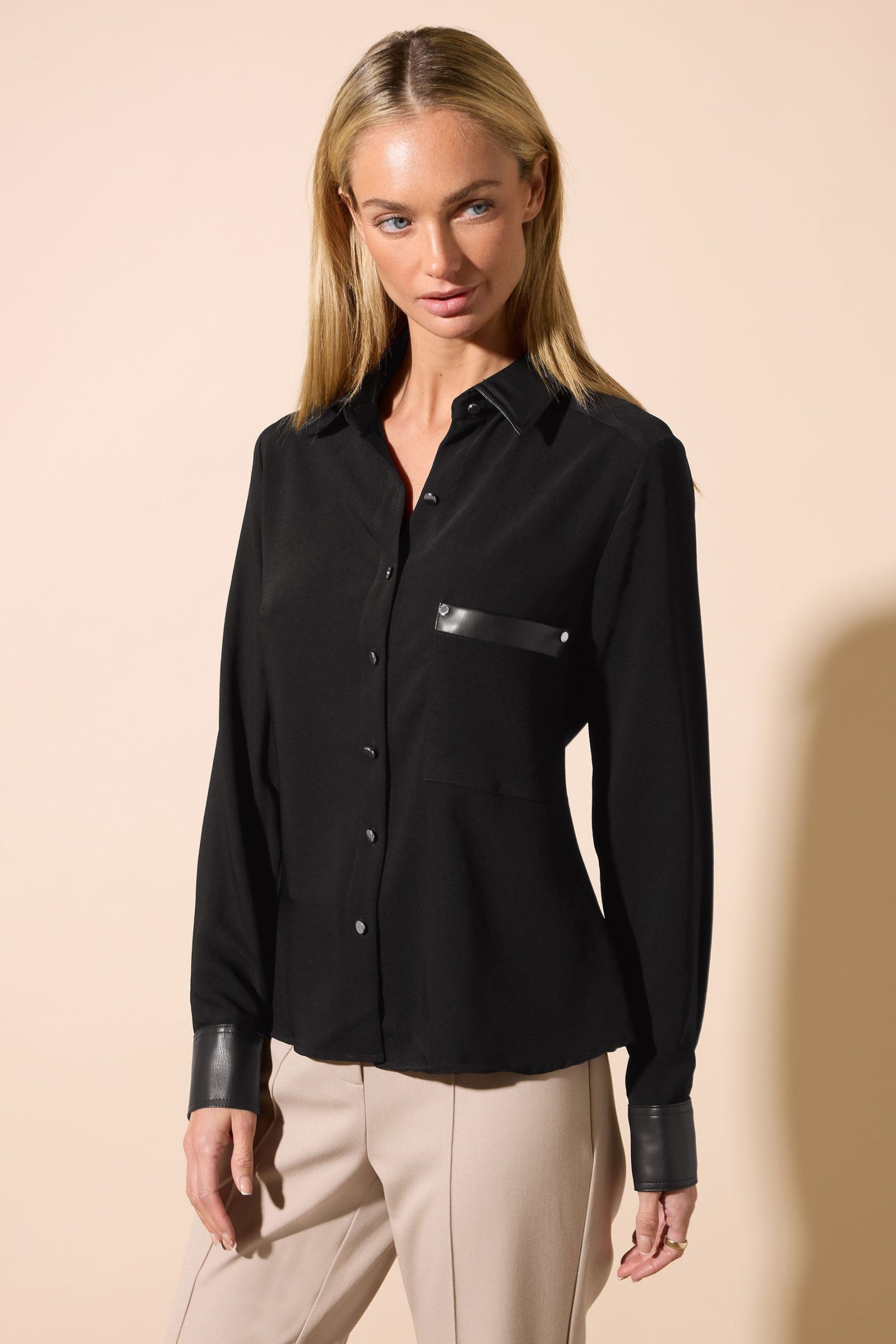 Faux Leather Trim Shirt