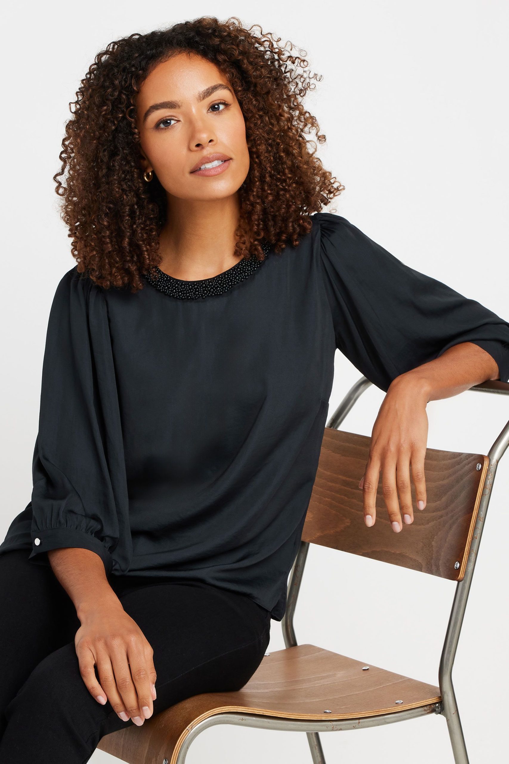 3/4 Sleeve Beaded Blouse