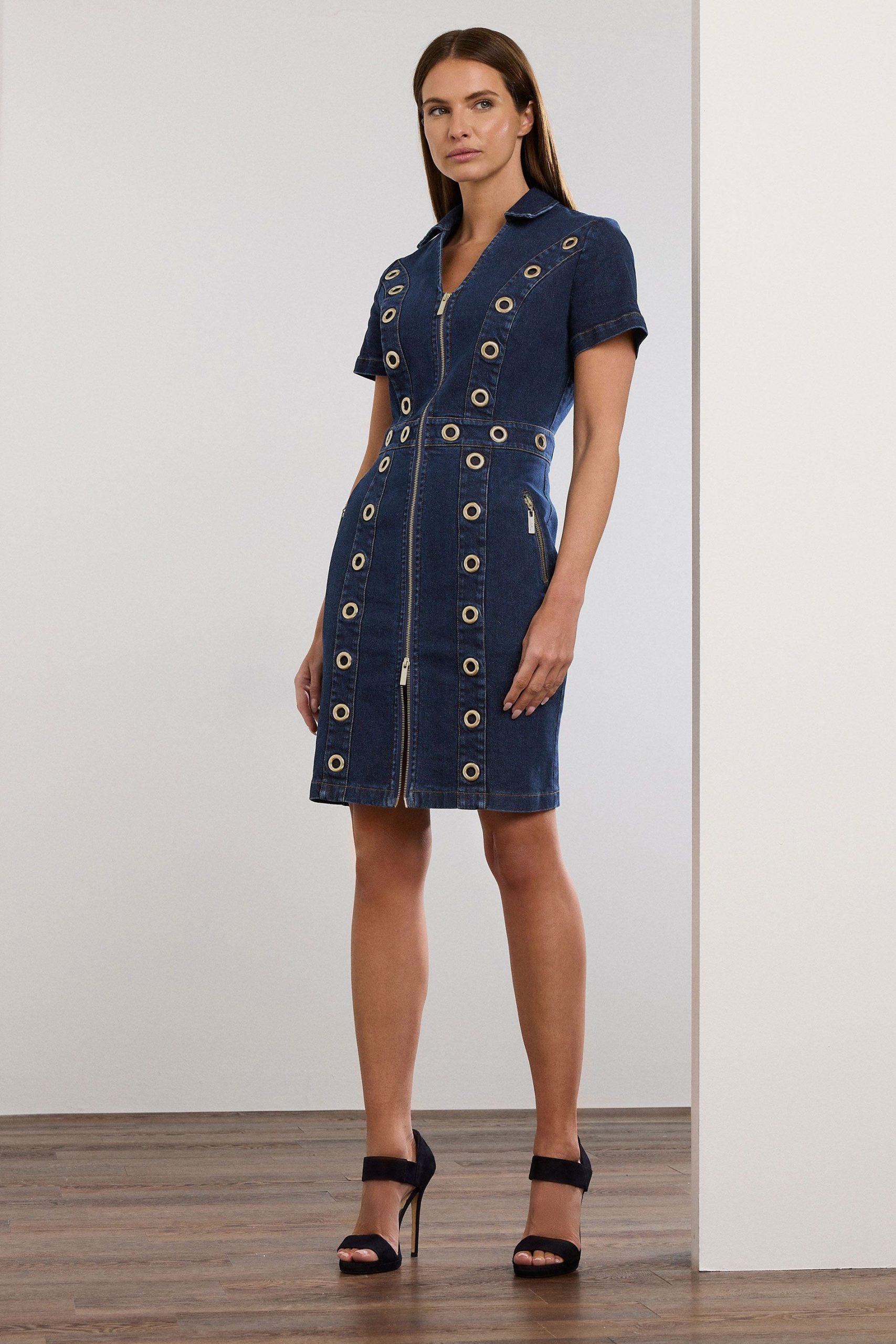Denim Eyelet Mini Dress