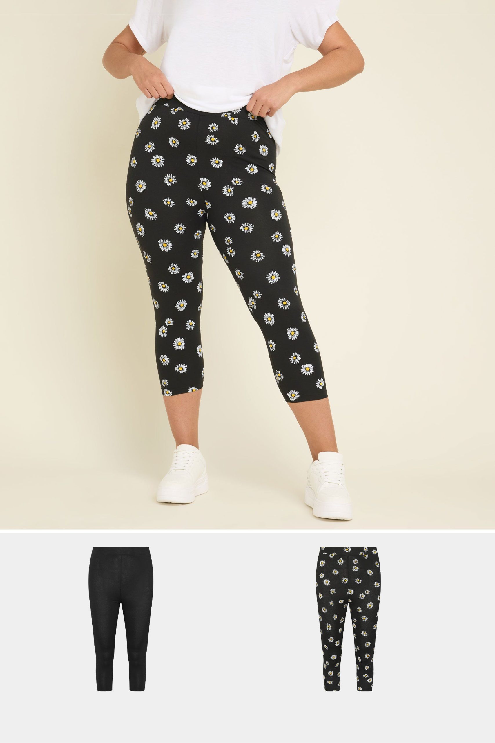 2 Pack Daisy Print Cropped Leggings