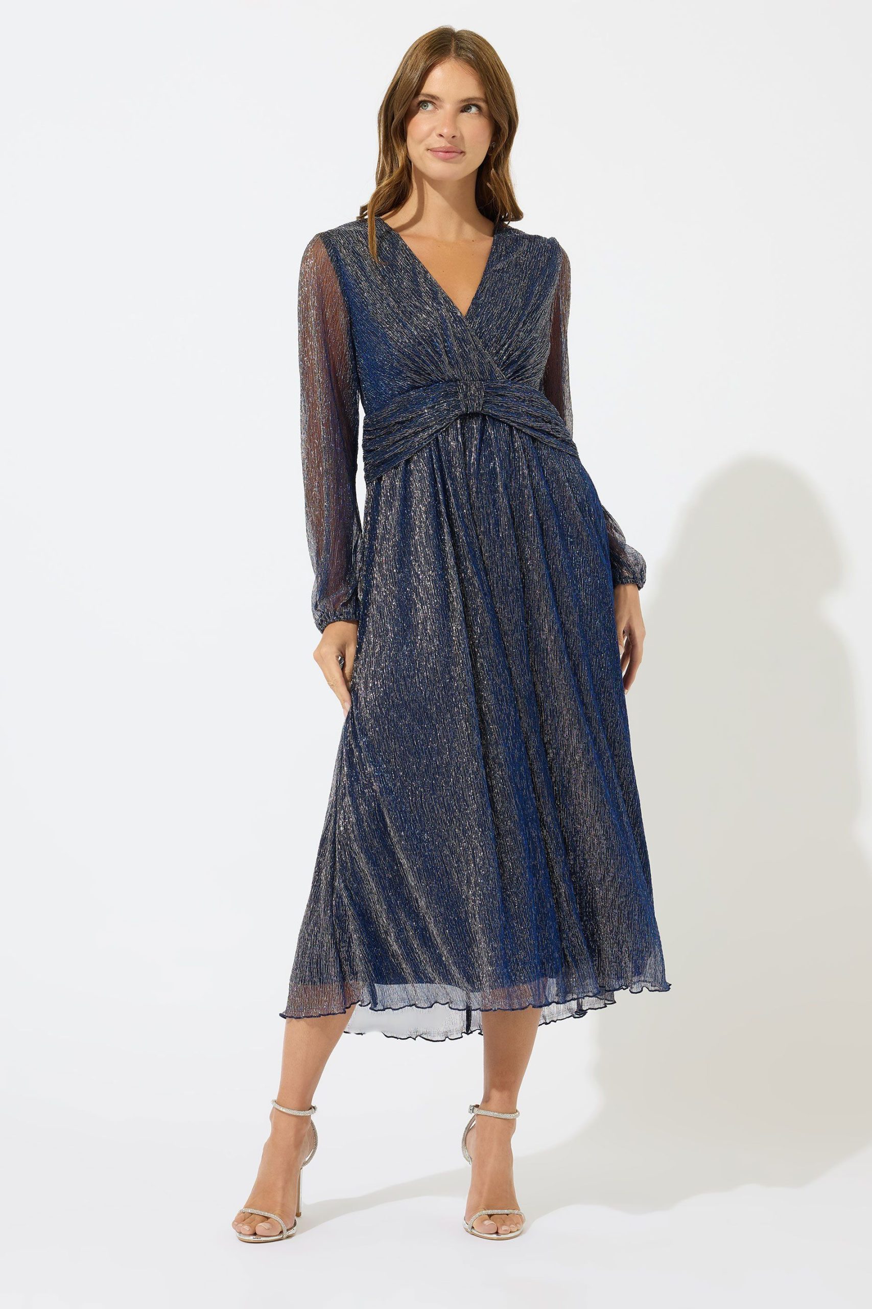 Plisse Bow Waist Detail Dress