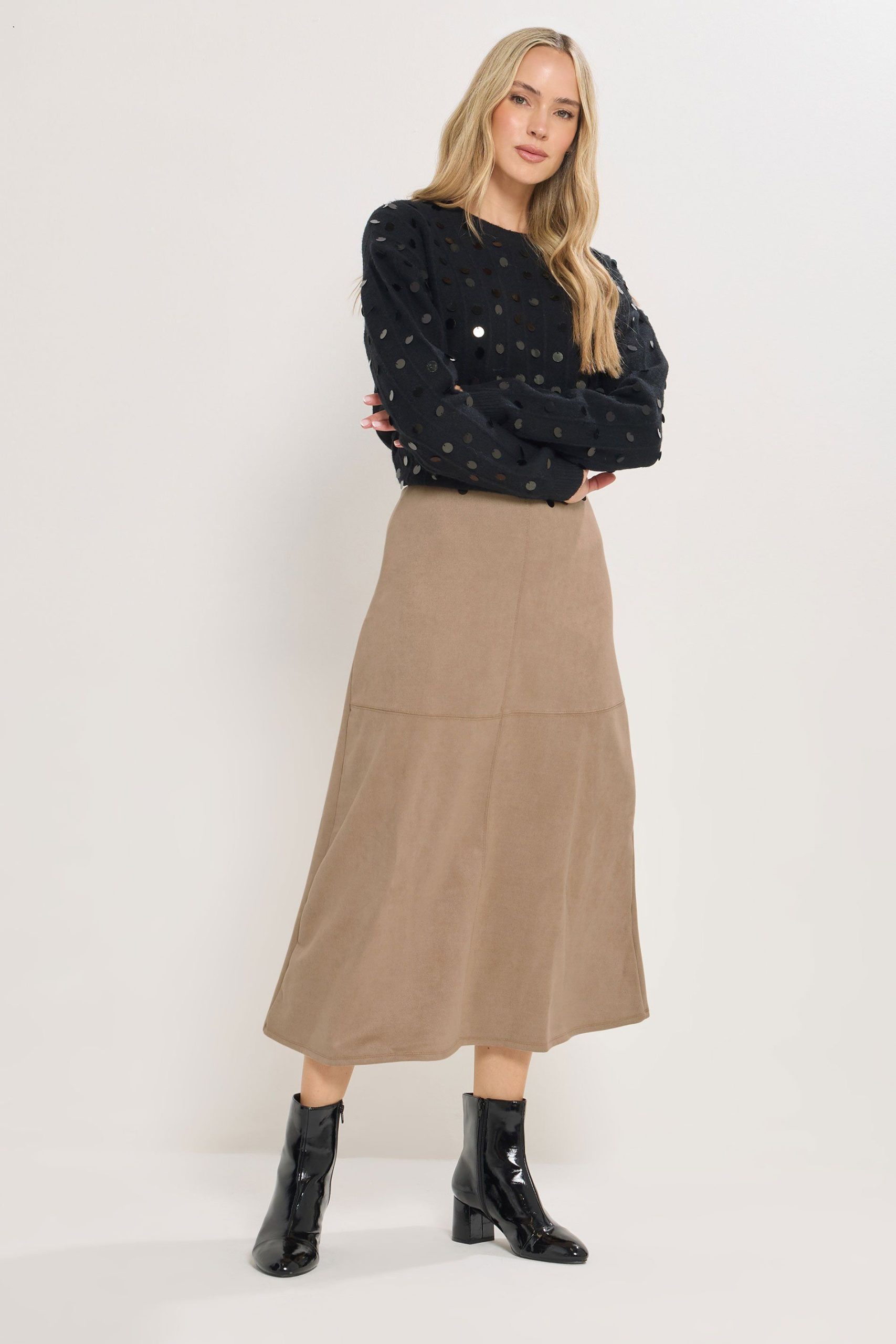 Tall Suedette A-Line Midi Skirt