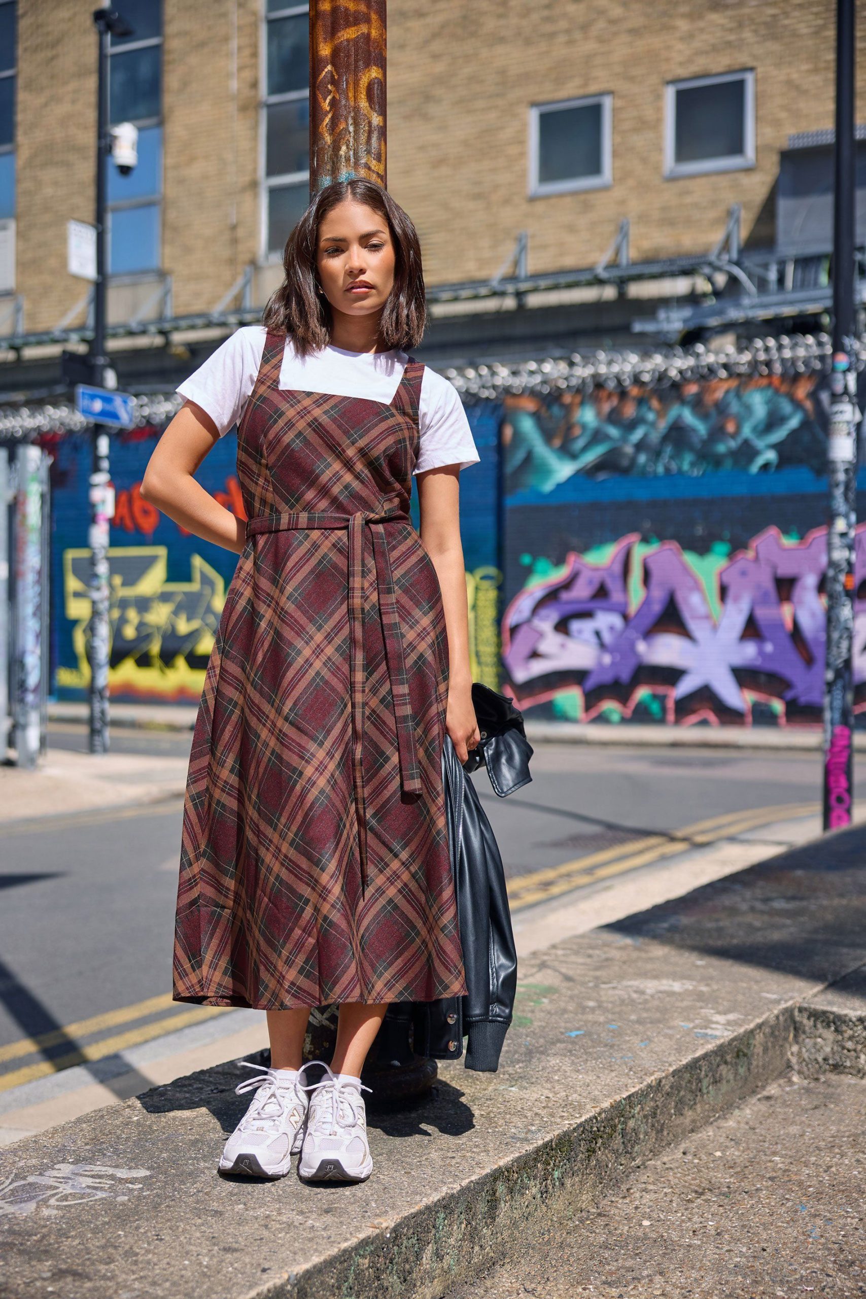 Petite Check Pinafore Midi Dress