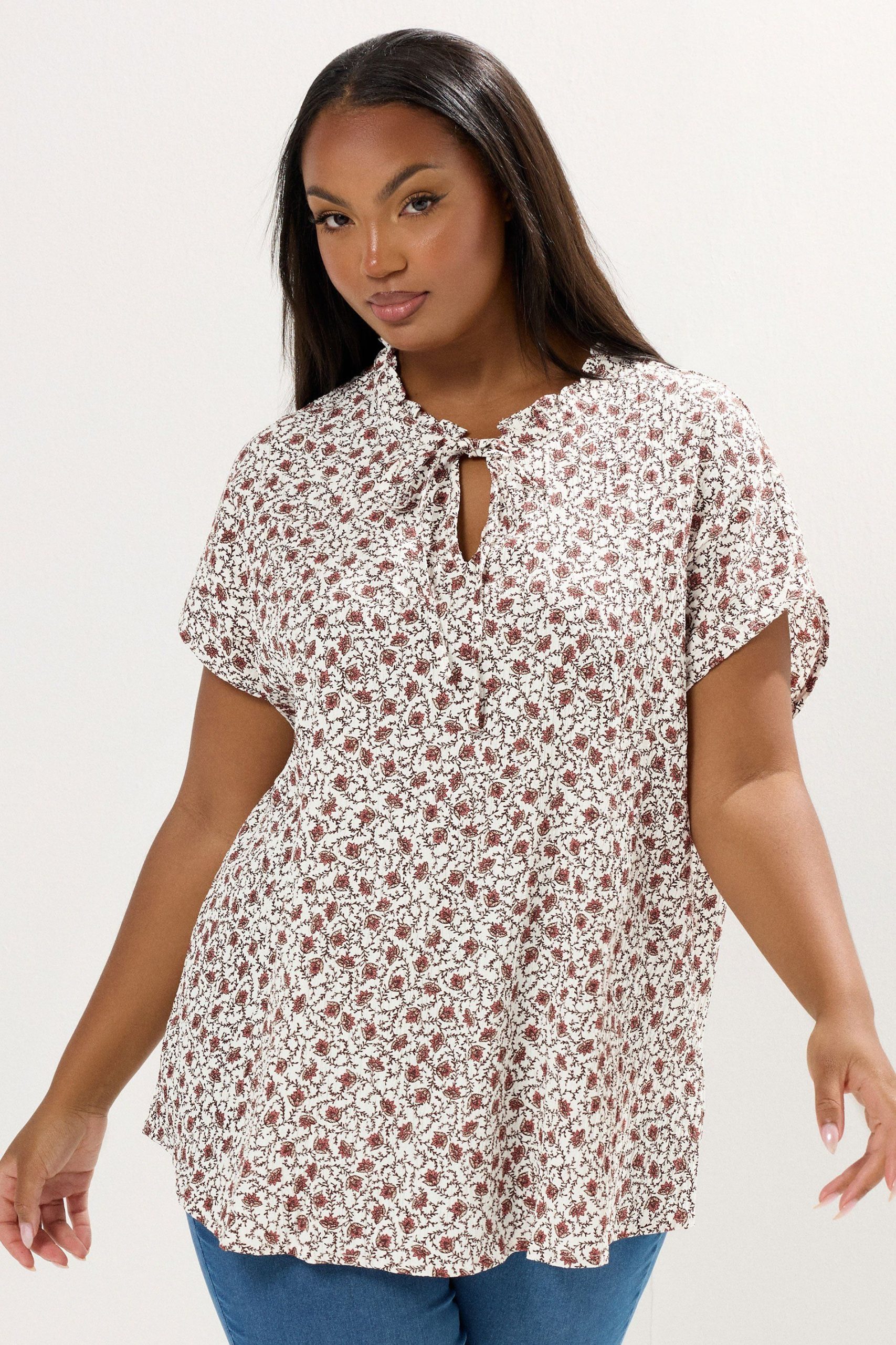 Leaf Textured Frill Neck Top