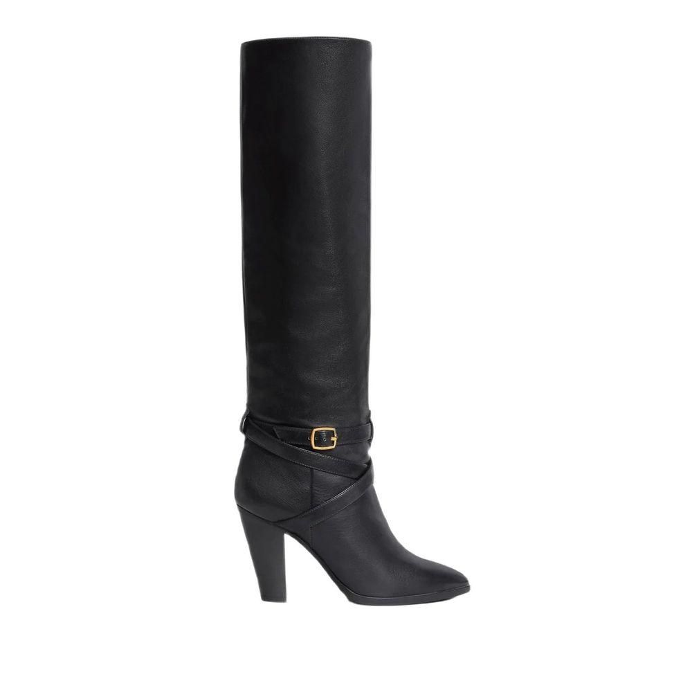 Wiltern Leather Boots with Gold-Tone Buckle Detailing- Black